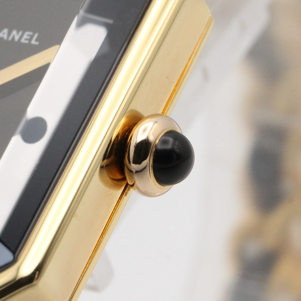 Chanel CHANEL Première M Wristwatch, Gold Plated (GP), Leather Strap, Women's, Black, H0001 — Very Good