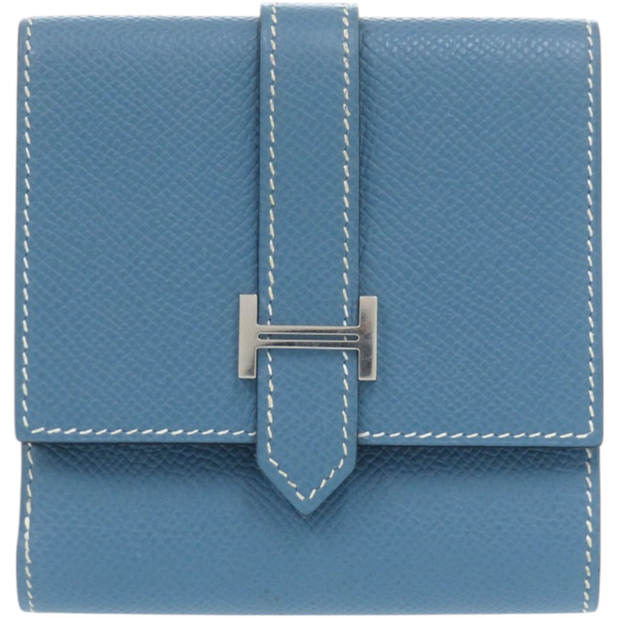 Hermes Excellent condition Hermès double-hook wallet, Bearn Recto Verso, Epsom leather, blue jean, L engraved, bifold 1509