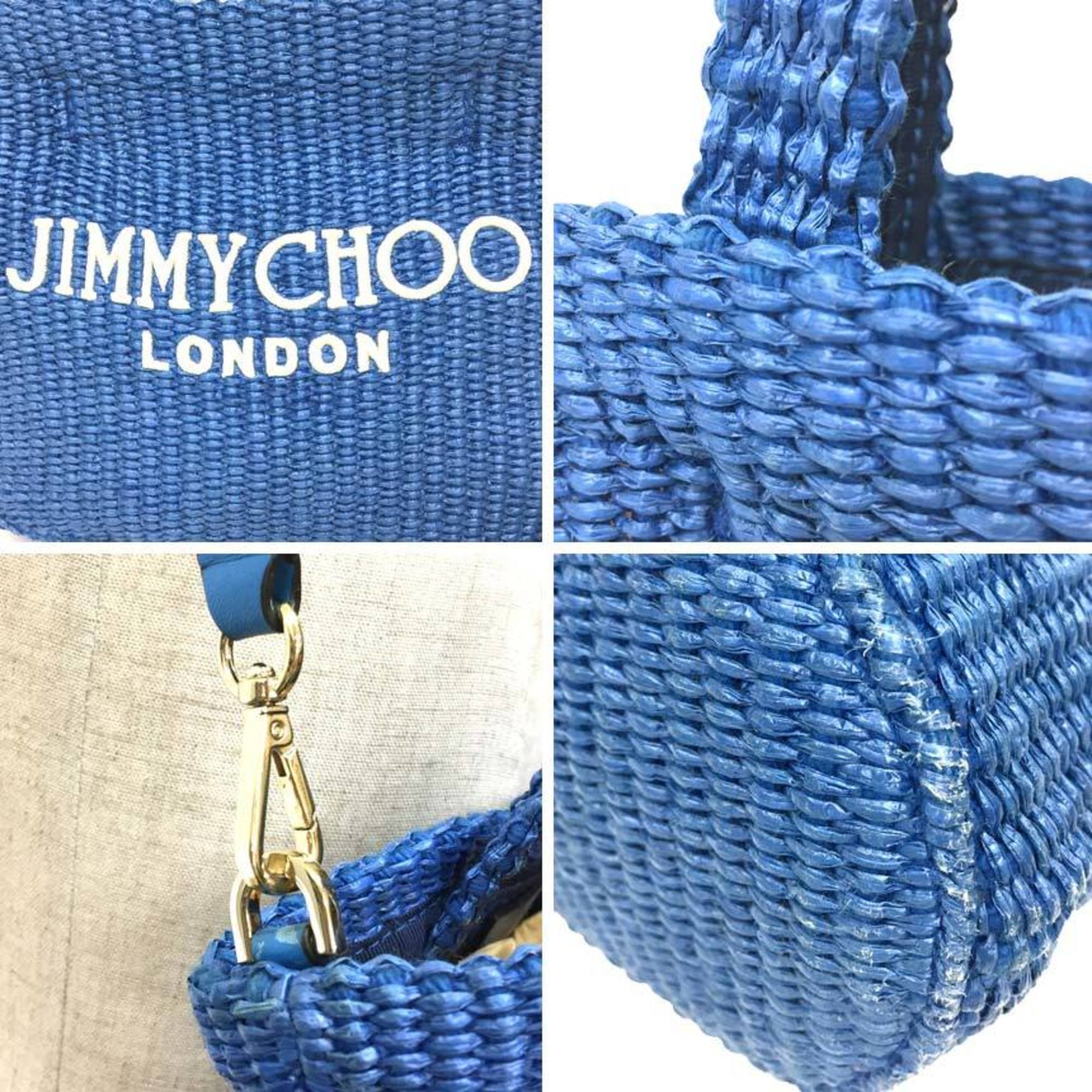 JIMMY CHOO BEACH TOTE E/W MINI JYN 25827494 Shoulder Bag in Sky and Latte Blue Raffia. Women's.
