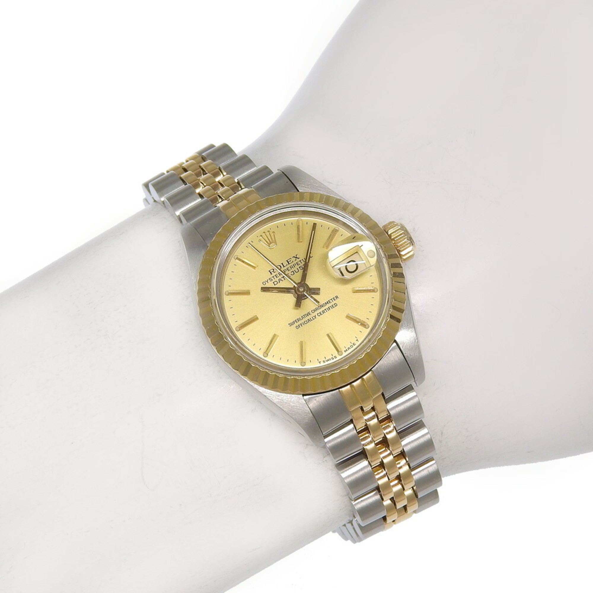 Rolex Datejust Two-Tone 69173, serial number in the 96s range, champagne gold dial, stainless steel, 18K yellow gold, overhauled December 2025, automatic winding — Like New