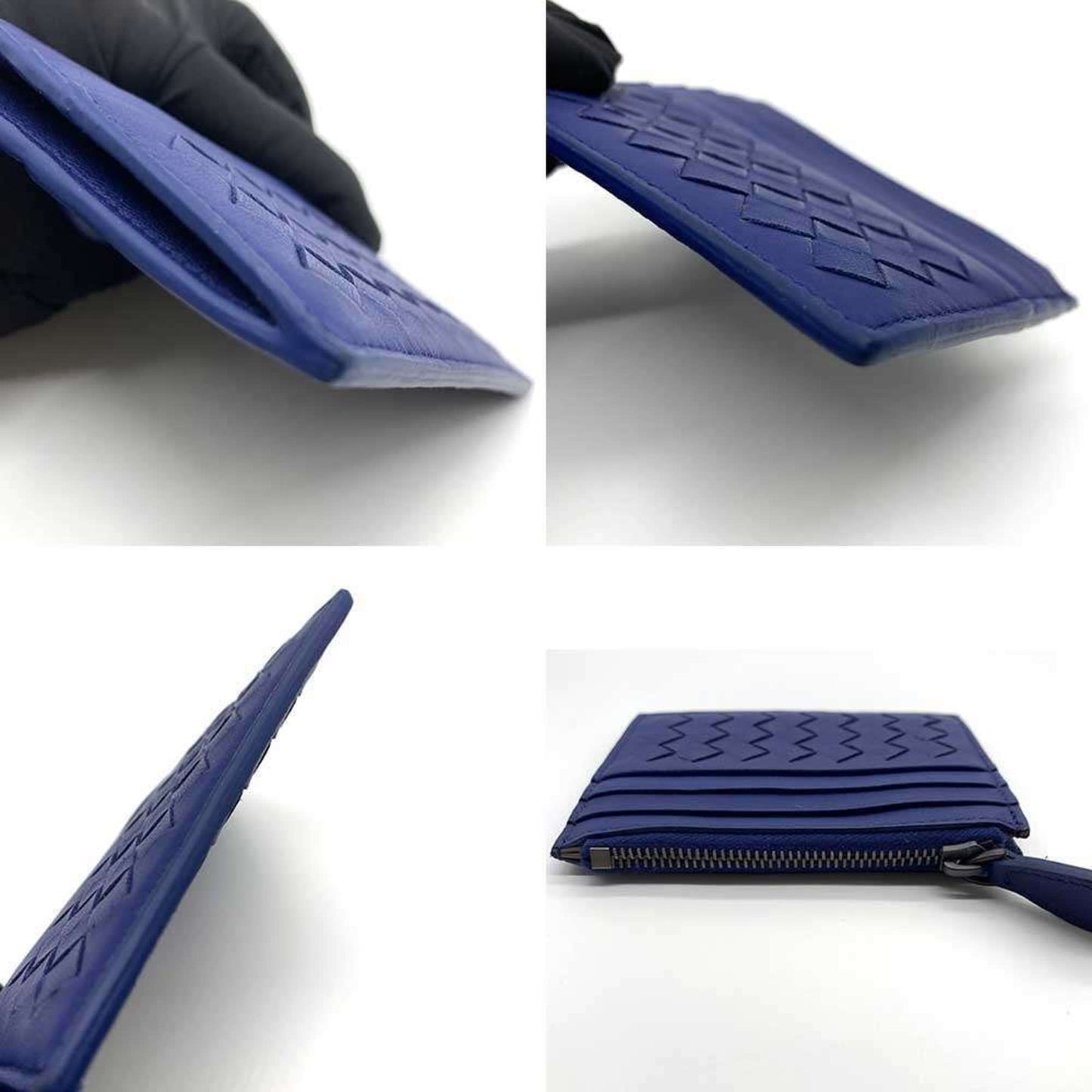 Bottega Veneta Intrecciato coin case and card in blue leather, 367004.