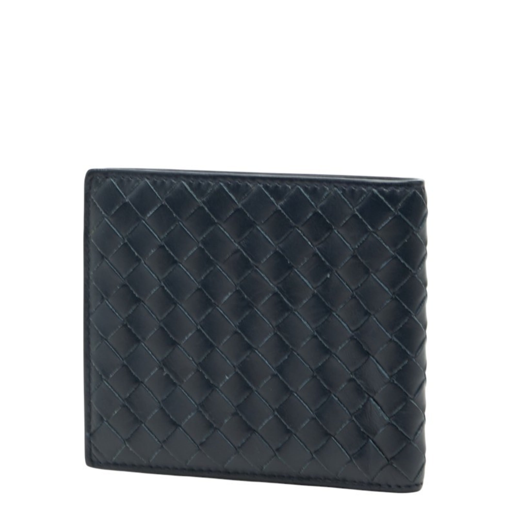 Bottega Veneta Intrecciato Bi-fold Wallet Navy Leather Women's BOTTEGAVENETA