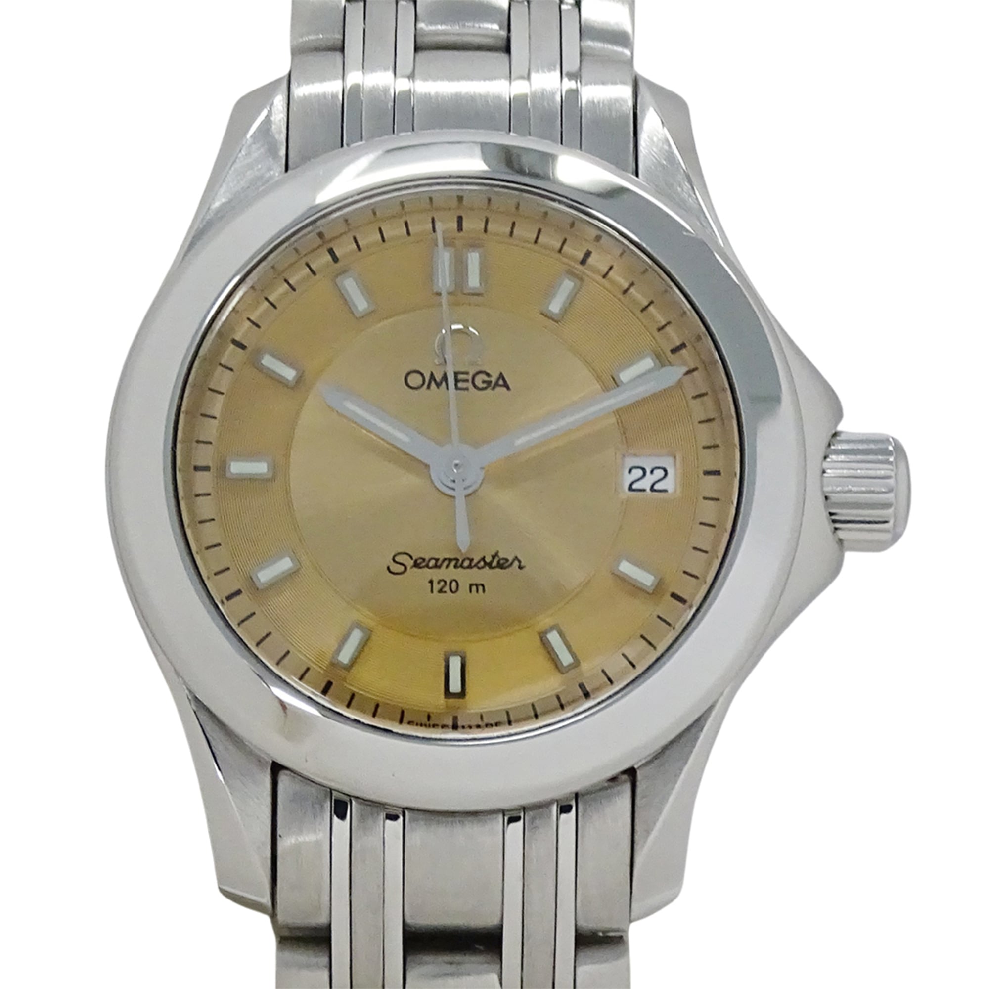 Omega Seamaster 2581.62 Women's Watch, Brand Name, 120m Water Resistant, Date, Quartz Movement, Stainless Steel (SS), Silver & Orange — Good