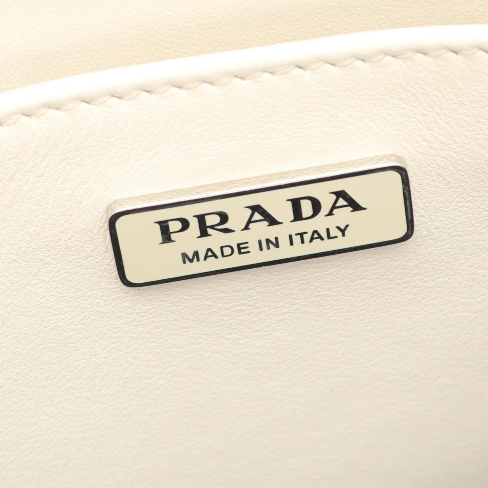 Prada embossed logo handbag, leather, women's, white, 1BA333