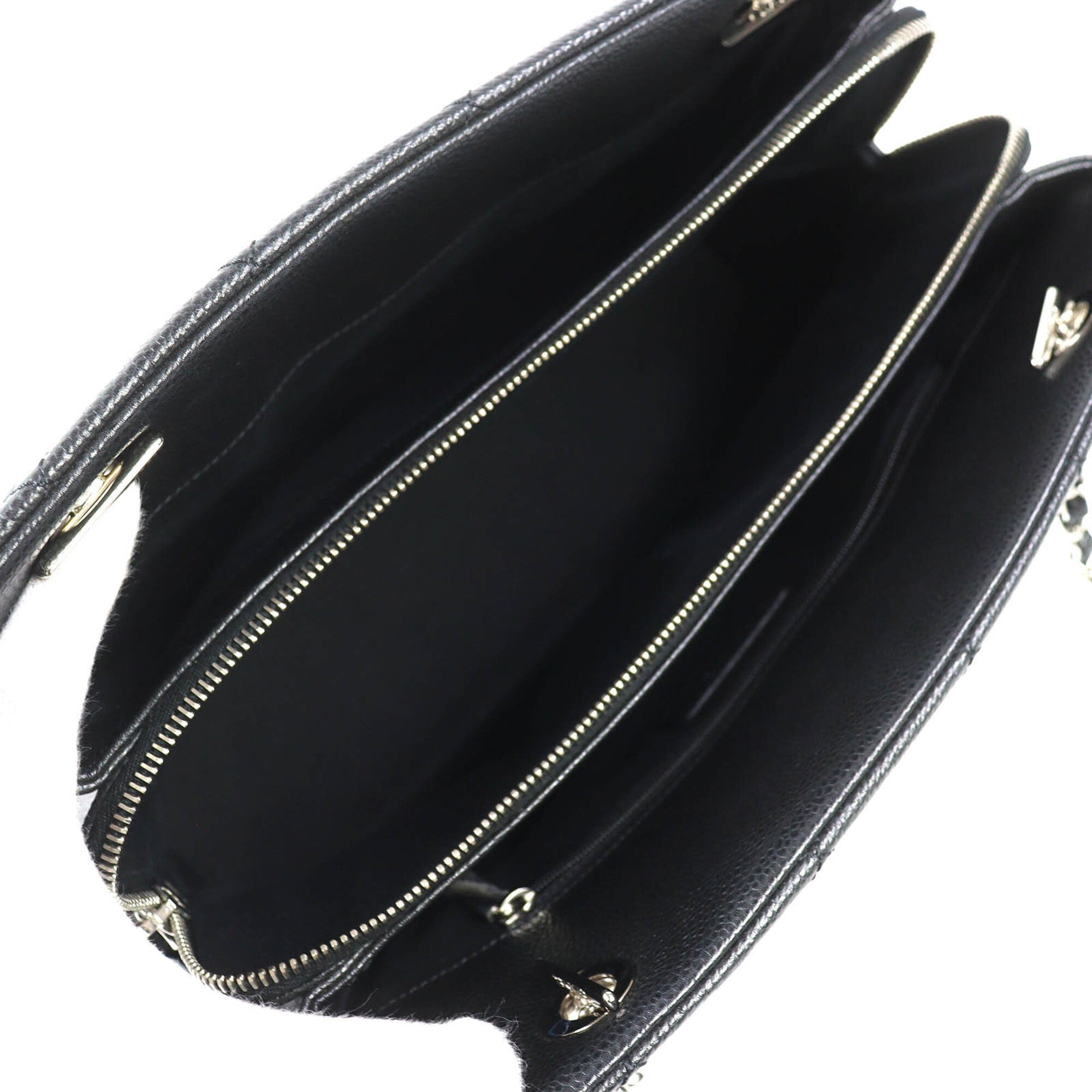 CHANEL A67294 Caviar Skin Coco Mark Matelassé Chain Tote Bag, Black with Silver Hardware, Comes Dust Made in Italy, Women's, Very Popular, Highly Recommended ◎ — Like New