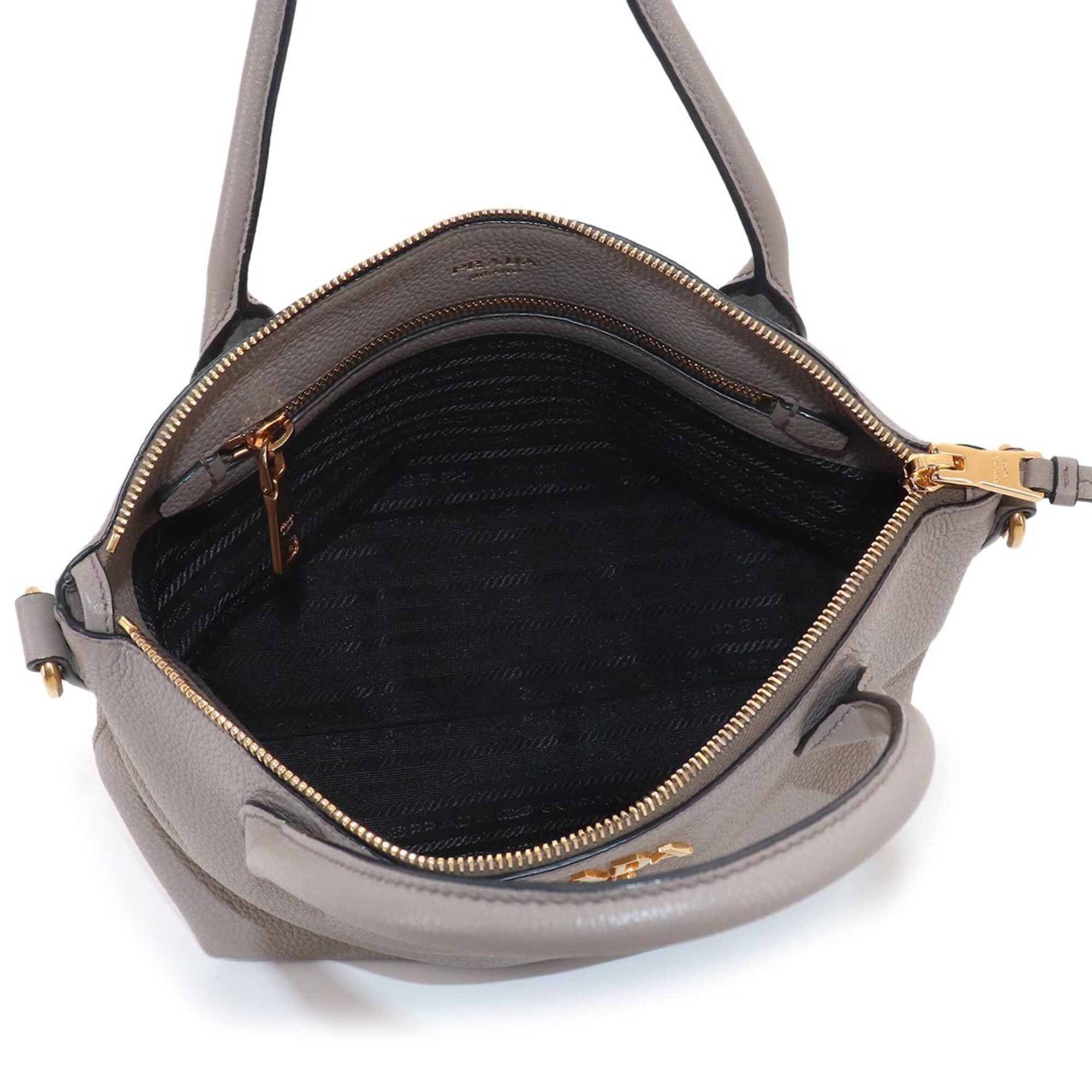 Prada 2-way Hand/Shoulder Handbag, Leather, Gray, 1BA111, Gold Hardware — Like New