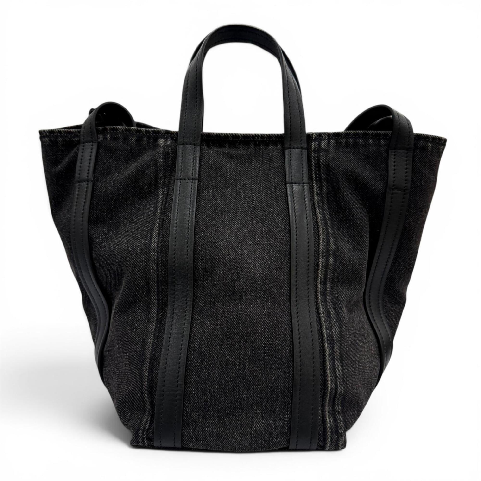 BALENCIAGA 672791 Everyday North-South Small Denim Leather 2-Way Shoulder Bag/Handbag, Black, Women's, with Dust Bag — Like New