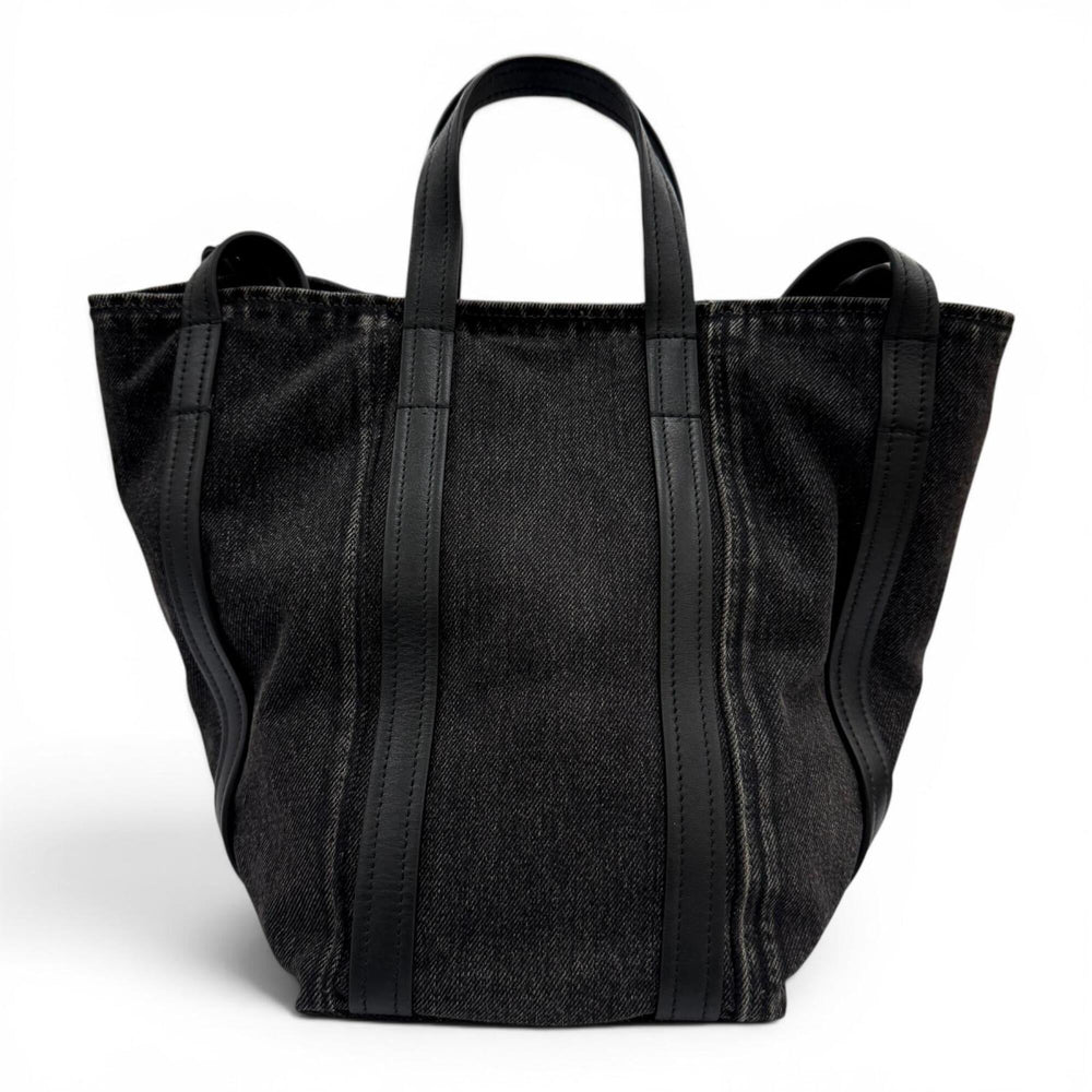 BALENCIAGA 672791 Everyday North-South Small Denim Leather 2-Way Shoulder Bag/Handbag, Black, Women's, with Dust Bag — Like New