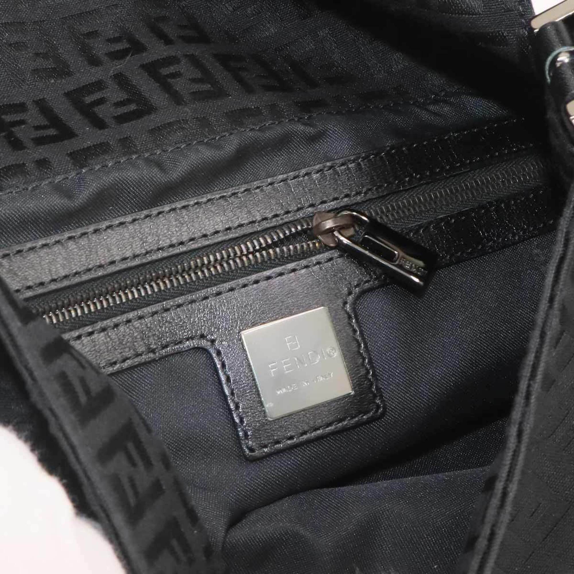 Fendi Zucchino Mamma Baguette Shoulder Handbag, Canvas, Black, 8BR001, Silver Hardware — Like New