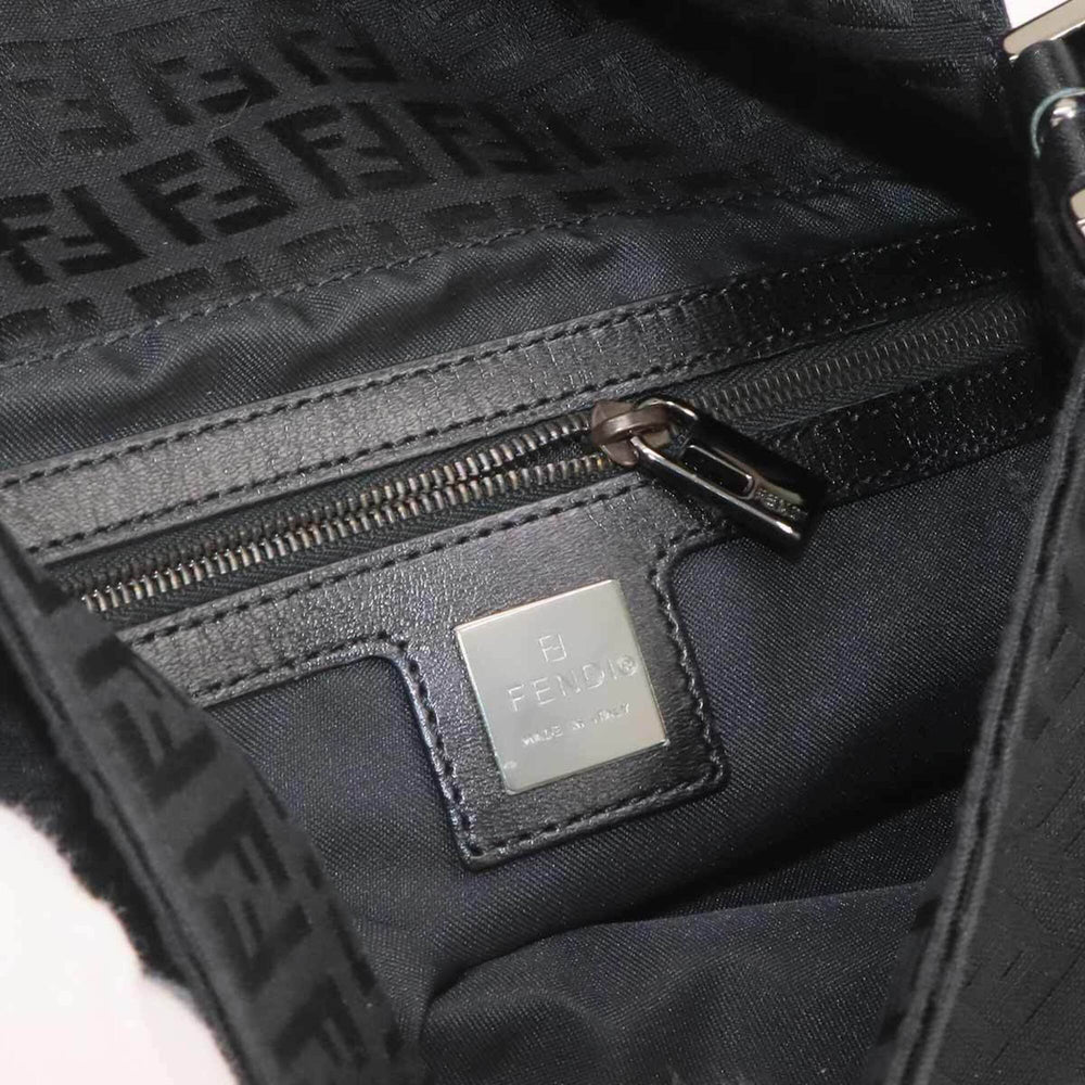 Fendi Zucchino Mamma Baguette Shoulder Handbag, Canvas, Black, 8BR001, Silver Hardware — Like New