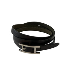 HERMES Api 3 Triple Strand Leather Bracelet, Black with Silver Hardware, Men's & Women's — Like New