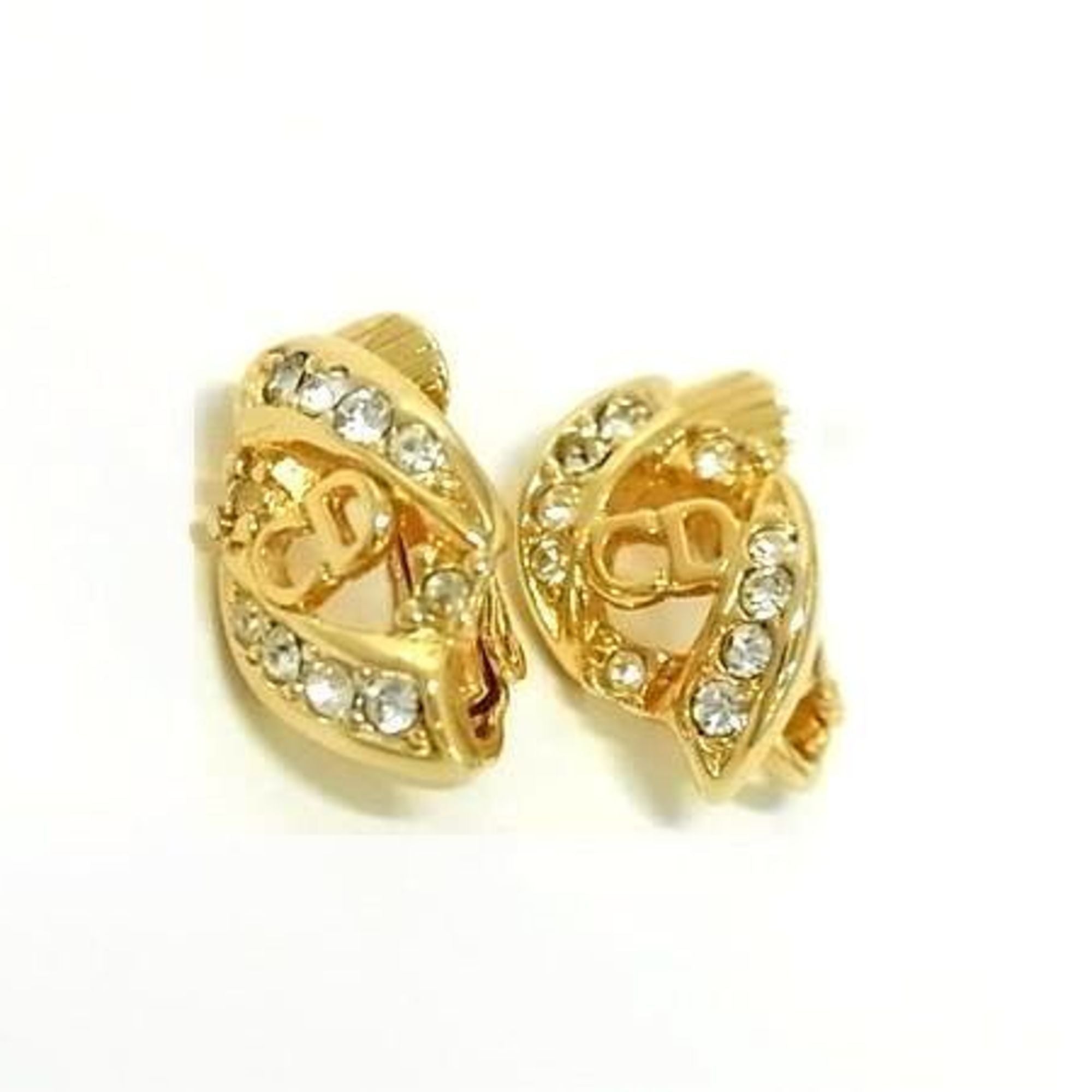 Christian Dior Earrings Gold Metal Women's Rhinestone