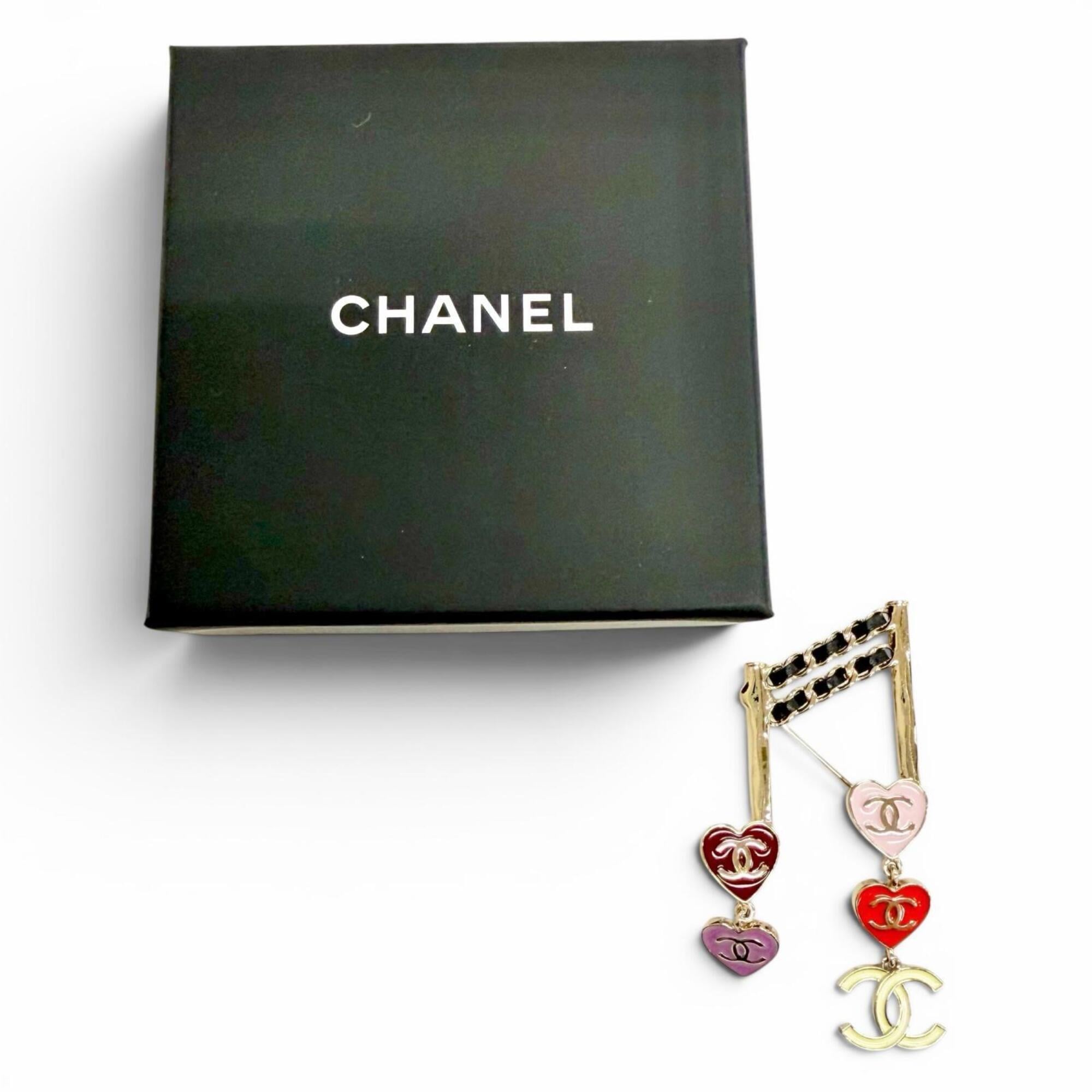 CHANEL L24A ABE085 Coco Mark Heart Musical Note Brooch, Gold Multicolor, Made in France, Women's, Comes with Box, Cute and Stylish, Highly Recommended! — Like New
