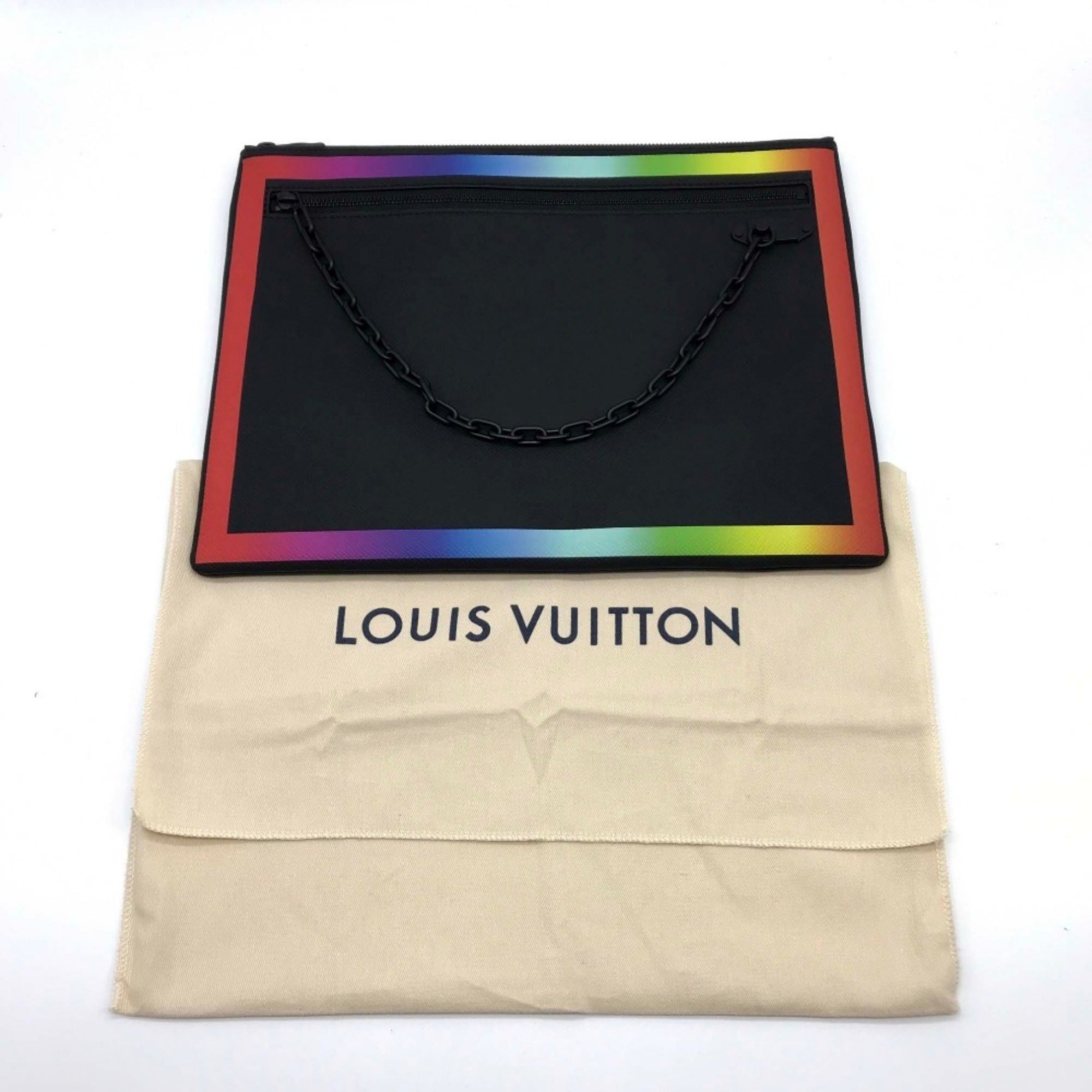 LOUIS VUITTON M30347 Taiga Pochette Chain Clutch Bag Leather Men's Noir x Rainbow G-200525-9 — New - Store Return