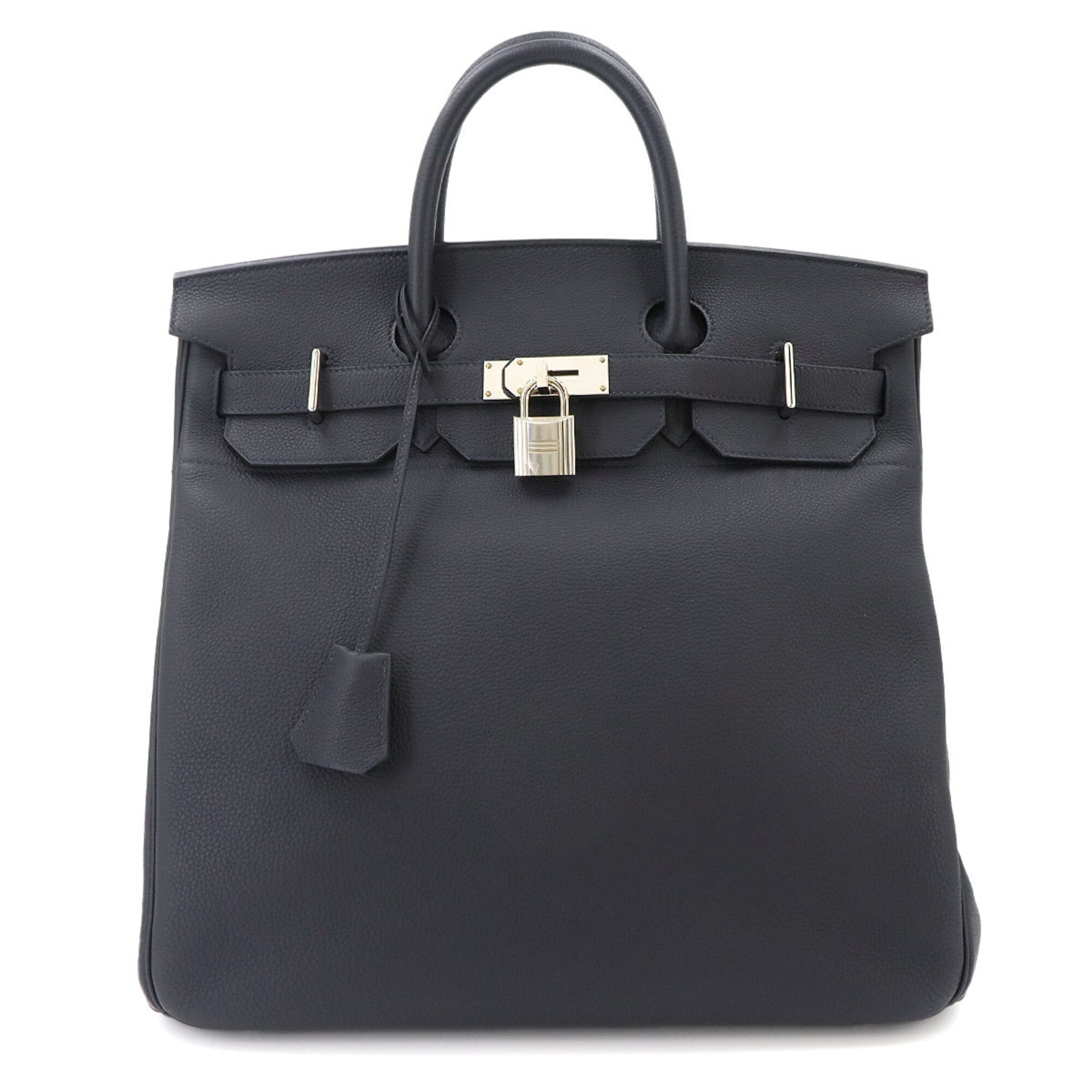 Haut a Courroies 40 Hermes Handbag Togo Black B Stamp Silver Hardware — Like New