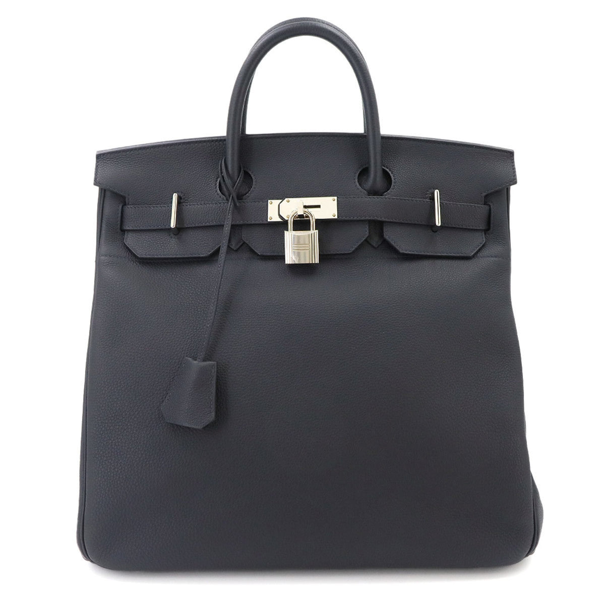 Haut a Courroies 40 Hermes Handbag Togo Black B Stamp Silver Hardware — Like New