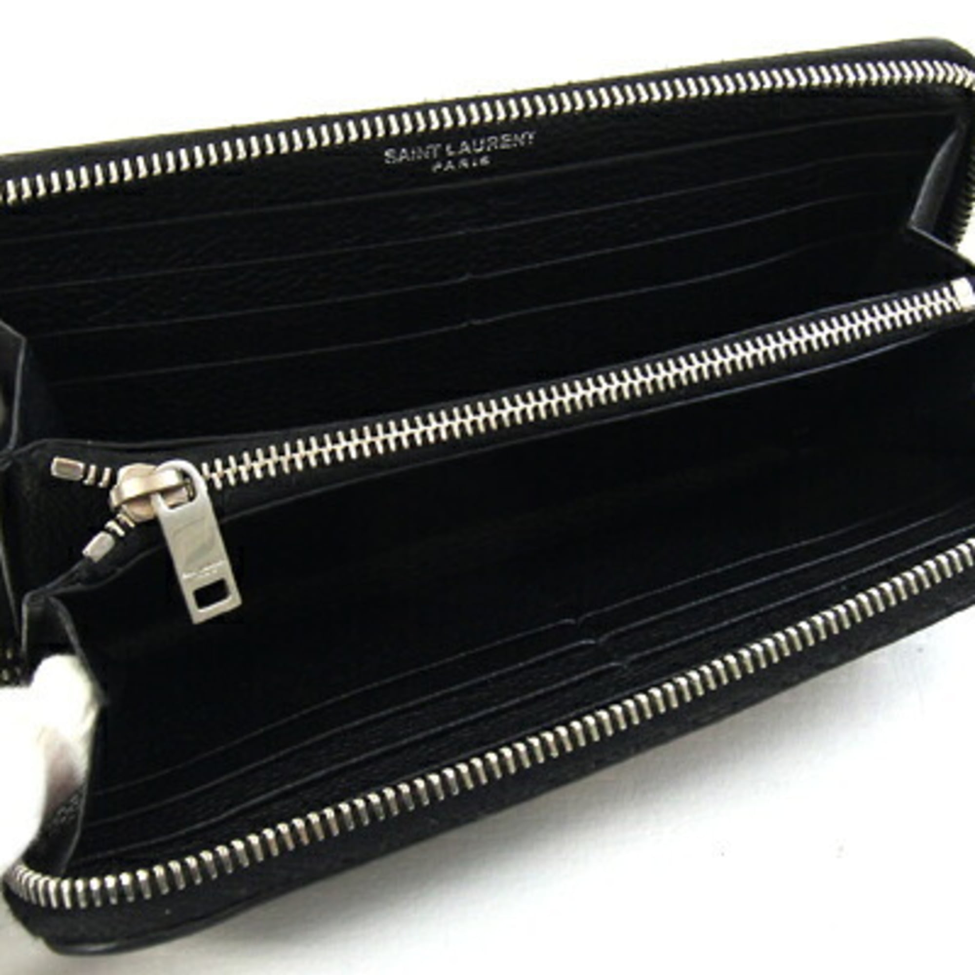 Saint Laurent Round Long Wallet 687054 Black Leather Zip Men's Women's SAINT LAURENT
