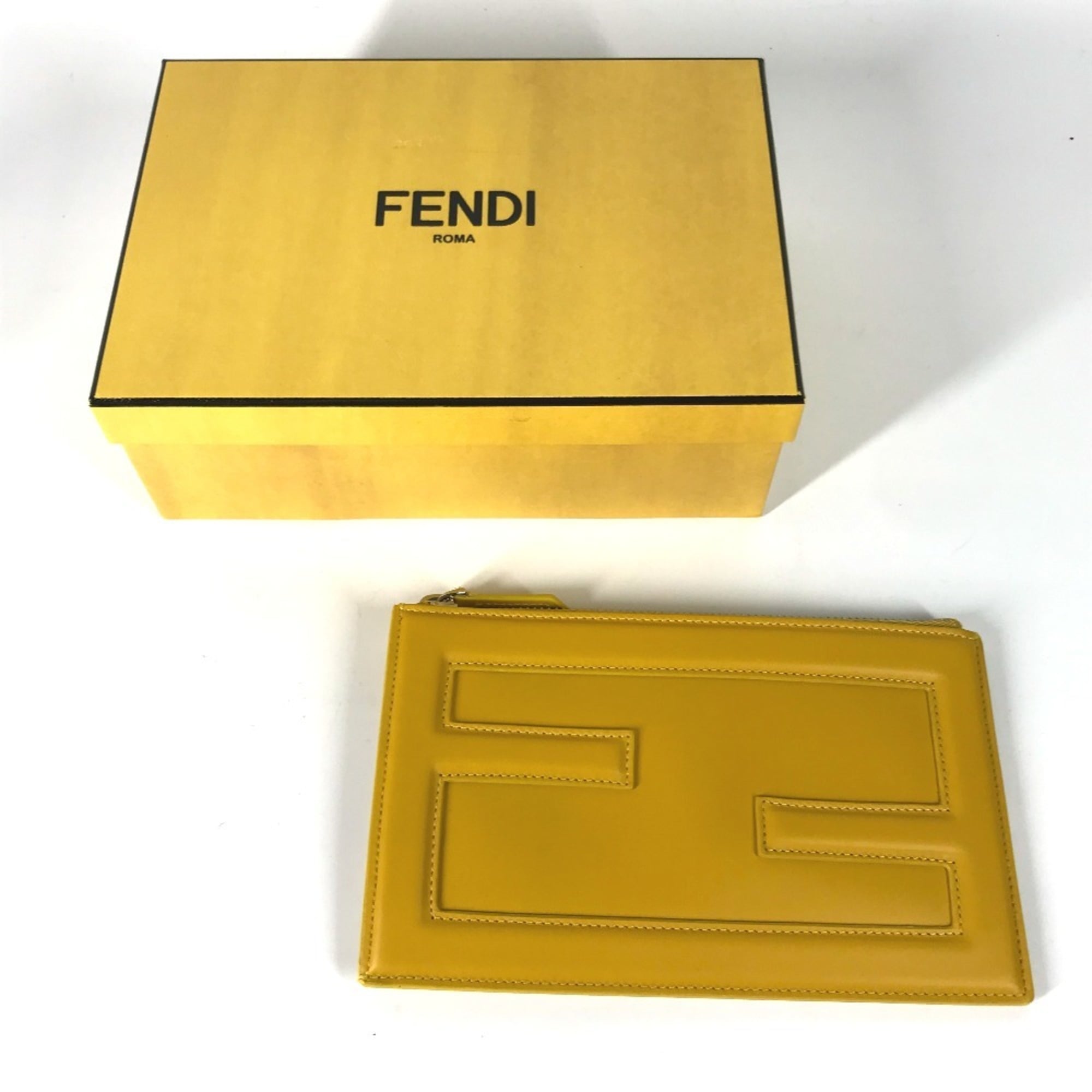 FENDI 7N0114 Pouch Clutch Bag Leather Women's Yellow — New - Store Return