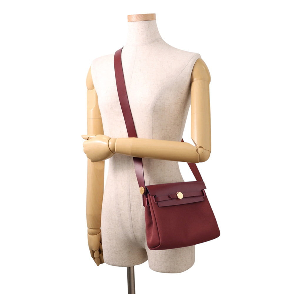 Hermes Shoulder Bag Herbag Zip Mini Rouge H Toile Military Vache Hunter K Stamp HERMES Handbag — Like New