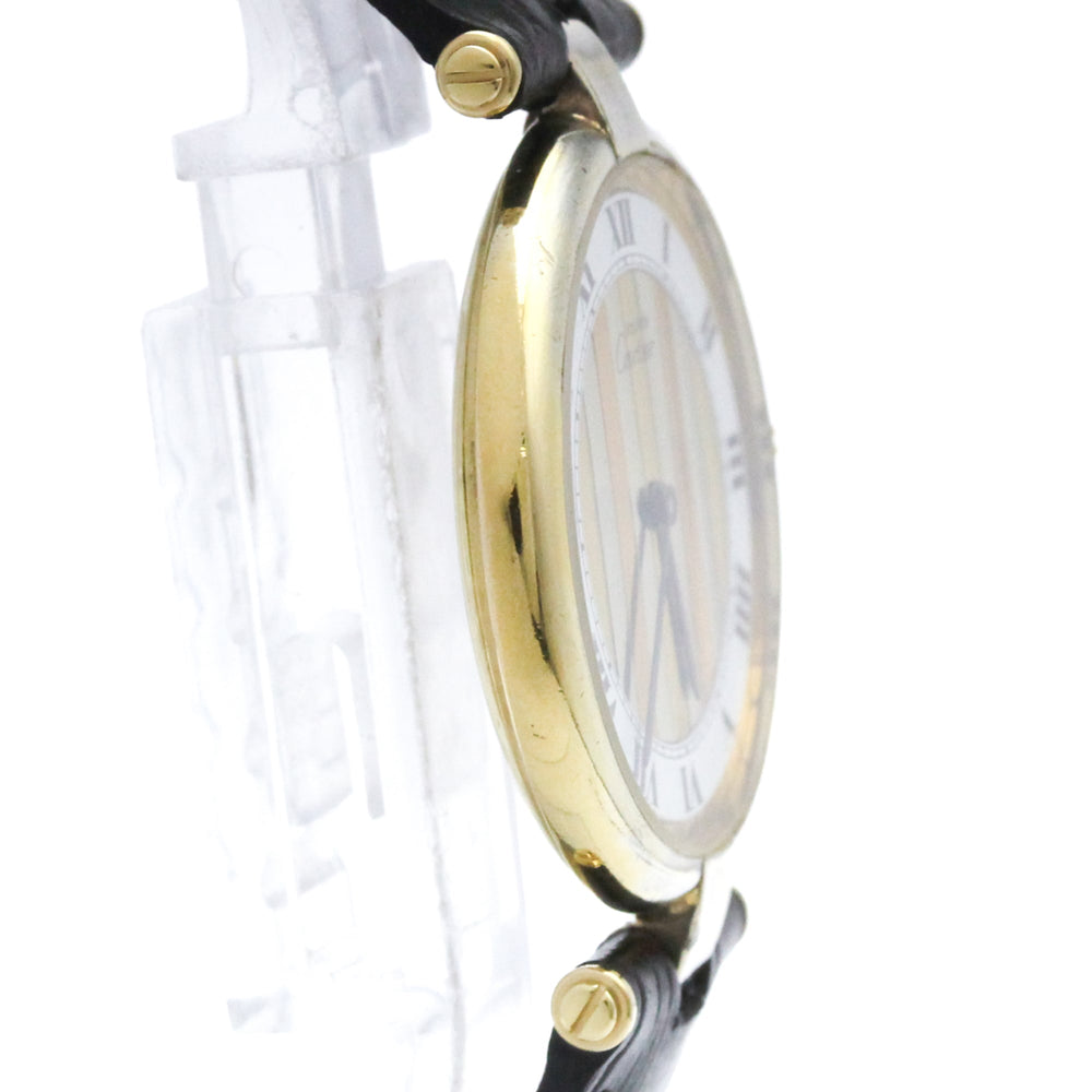 CARTIER Must Vendome Gold Plated Leather Quartz Unisex Watch 590003 — Good