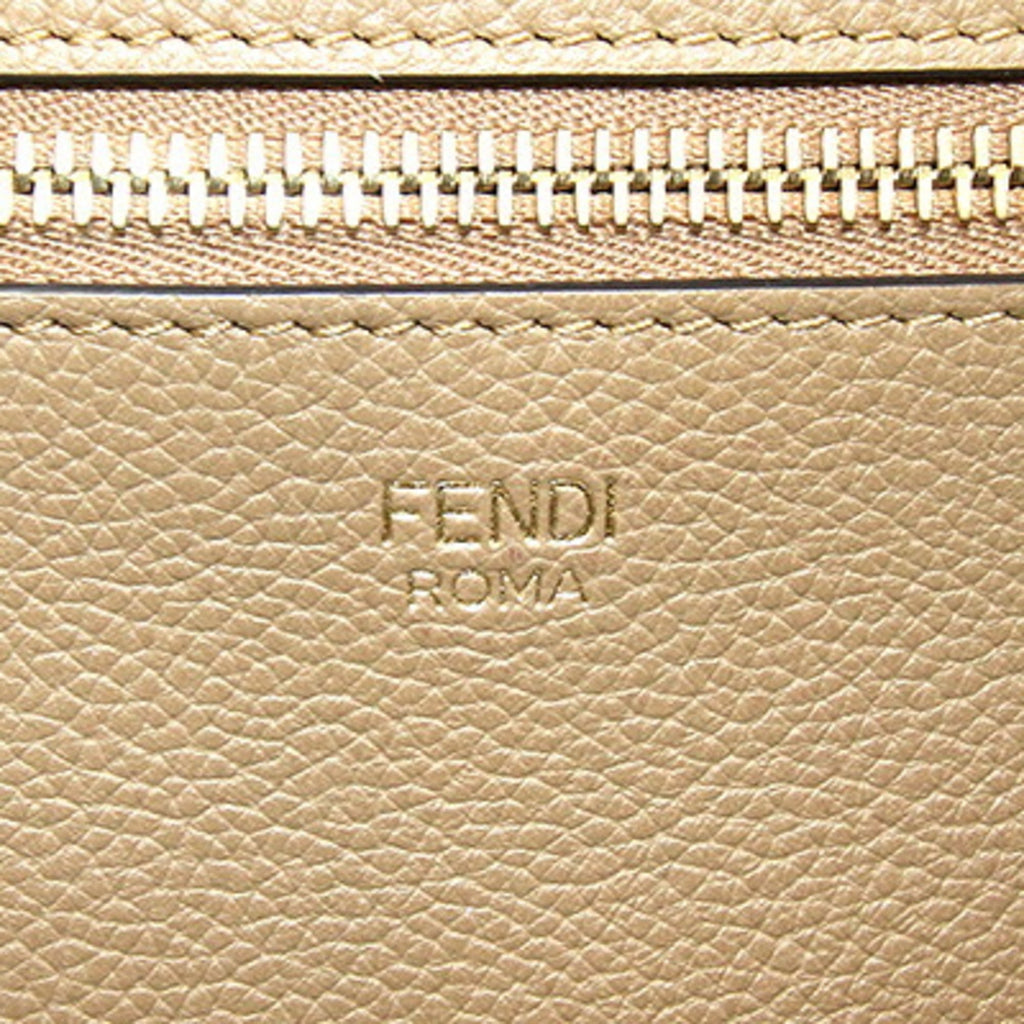 Fendi Roll Large Tote Bag 8BH425 Beige Fabric Leather Reversible Shoulder FF Zucca Pecan Stripe Women's FENDI