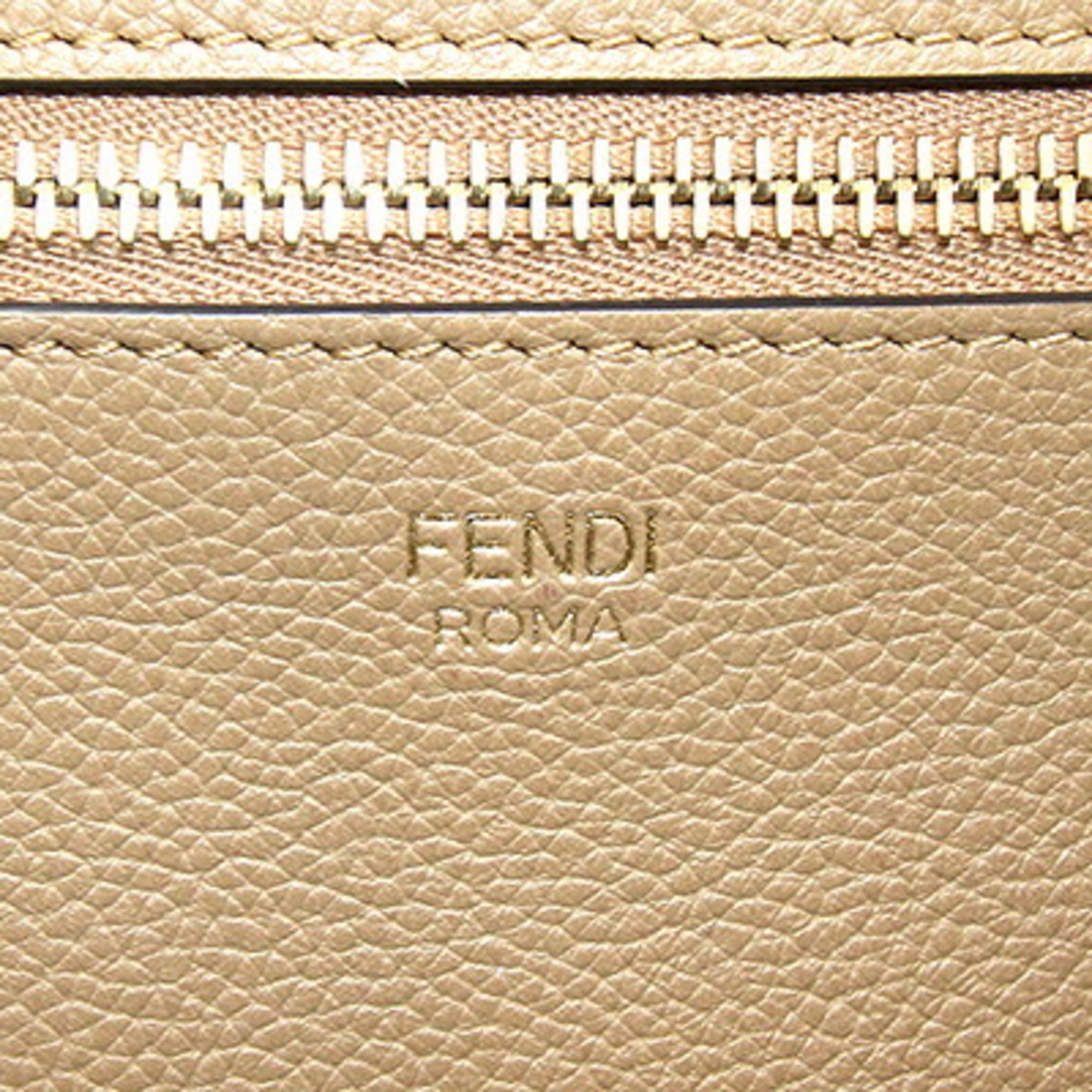 Fendi Roll Large Tote Bag 8BH425 Beige Fabric Leather Reversible Shoulder FF Zucca Pecan Stripe Women's FENDI