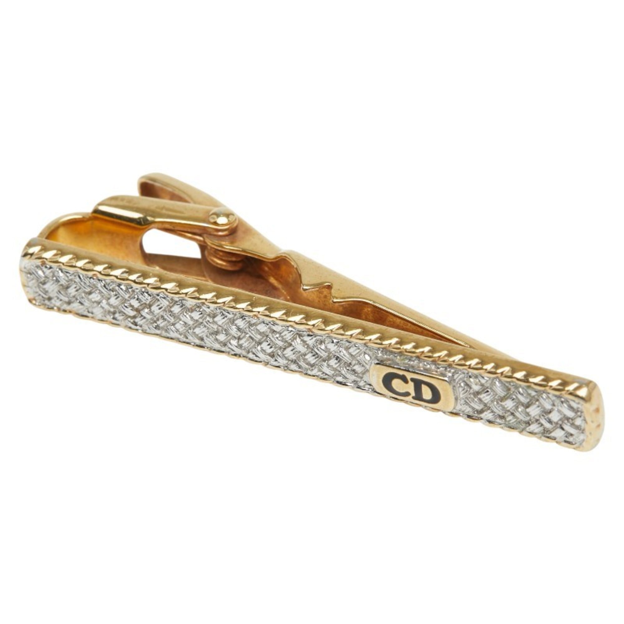 Dior CD logo clip tie clip, gold and silver plated, men's