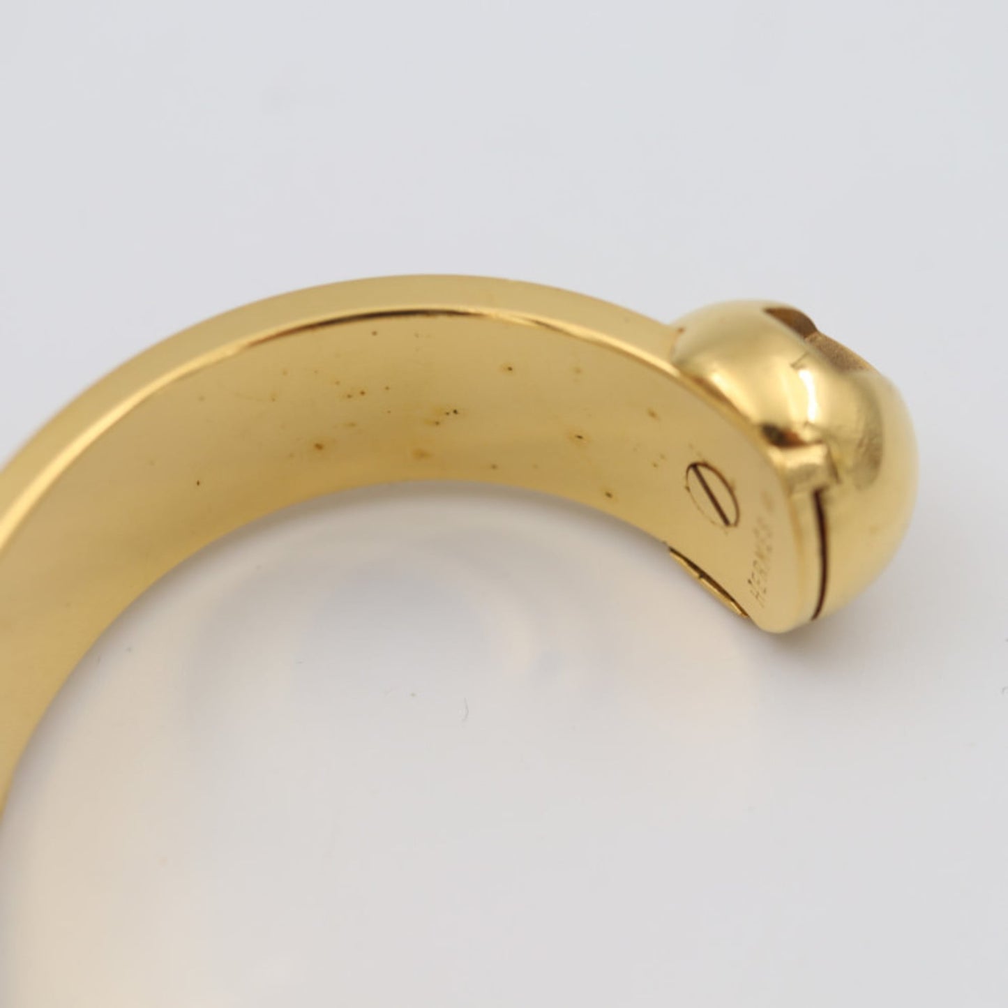 HERMES Hermes Bangle Metal Leather Gold Red C Cuff Bracelet