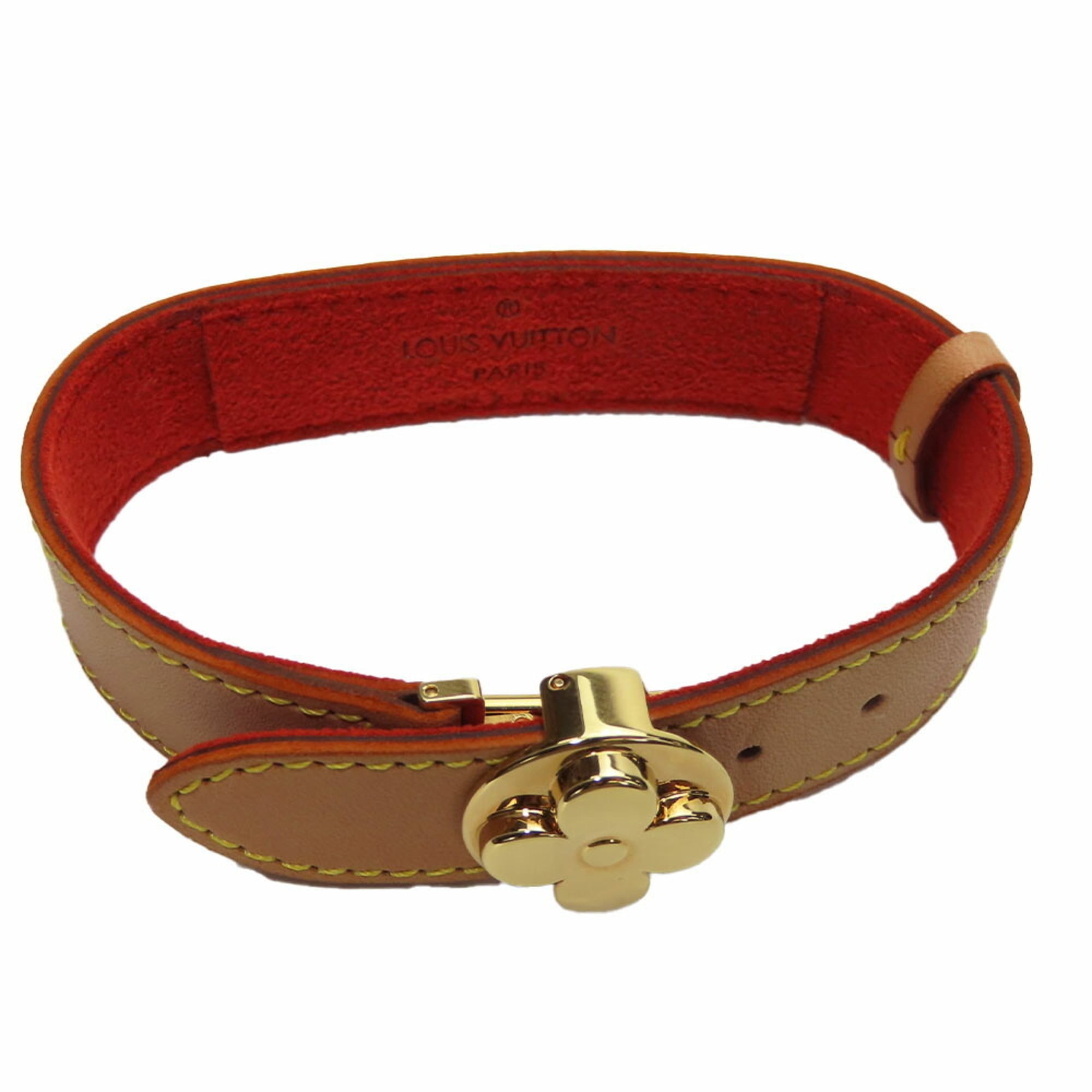 Louis Vuitton Bracelet Good Luck M64448 Tanned Leather Metal Beige Accessory Women's LOUIS VUITTON