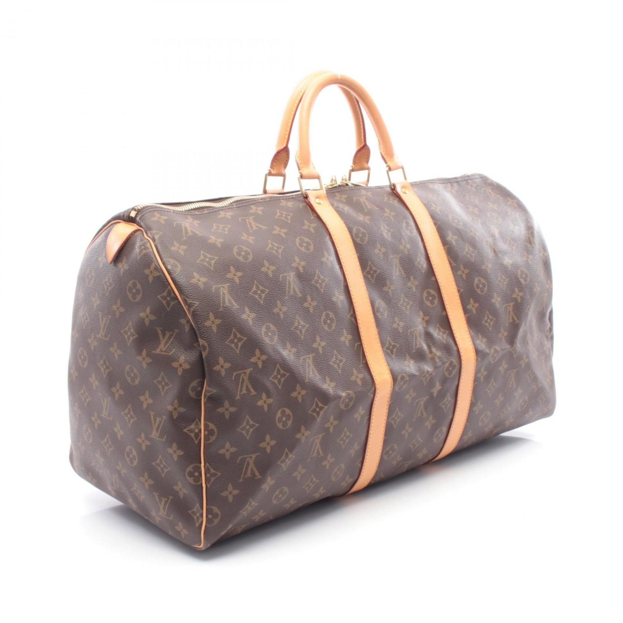Louis Vuitton Keepall 55 Boston Bag, Handbag, Coated Canvas and Leather, Monogram, Men's Women's, Brown, M41424