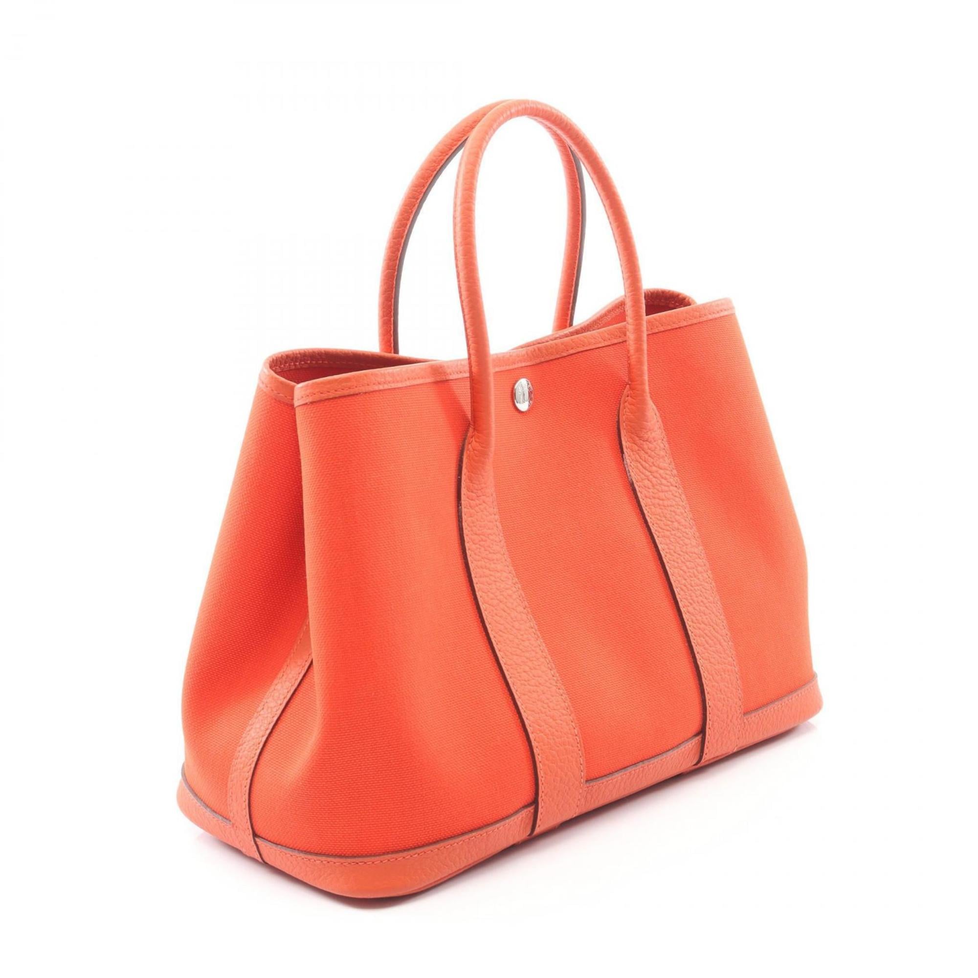 Hermes Hermès Garden Party TPM Tote Bag, Canvas and Leather, Toile Militaire Negonda, Women's, Orange