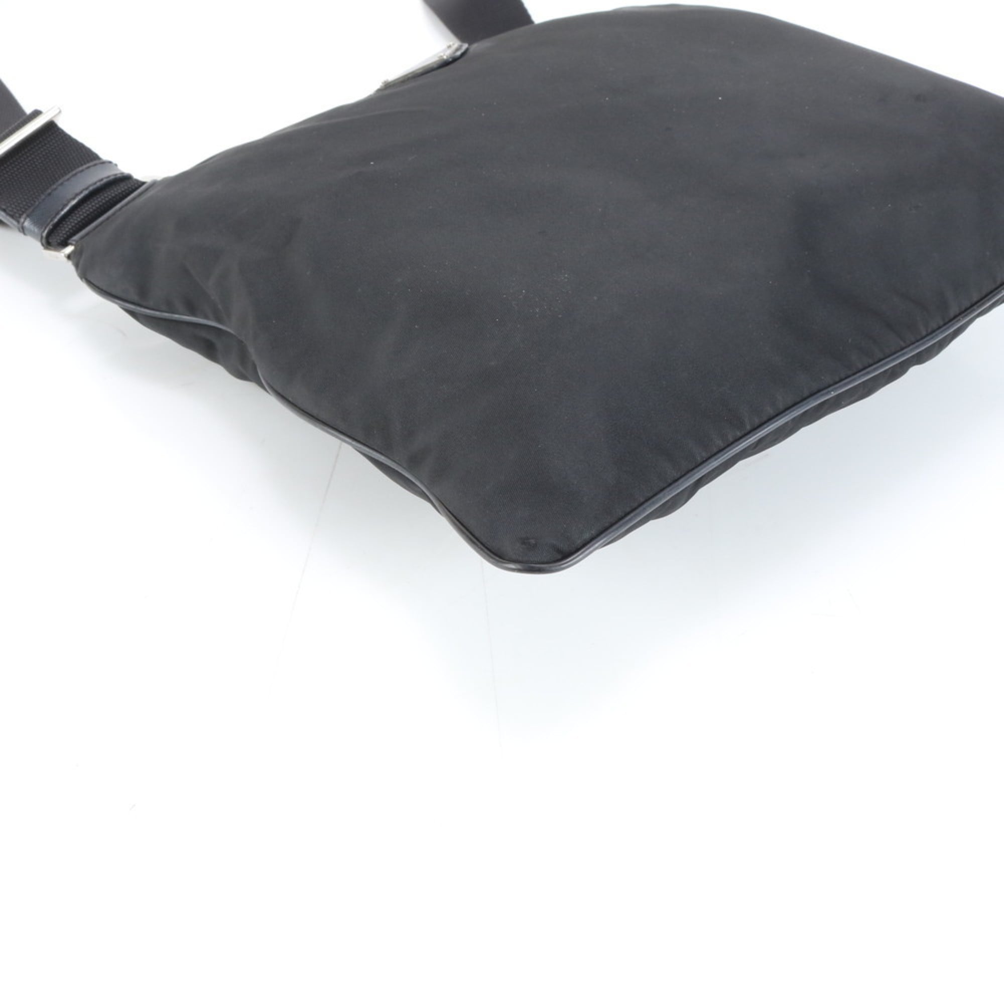 Prada Tessuto Nylon Triangle Logo Leather Shoulder Bag Messenger Black Men's