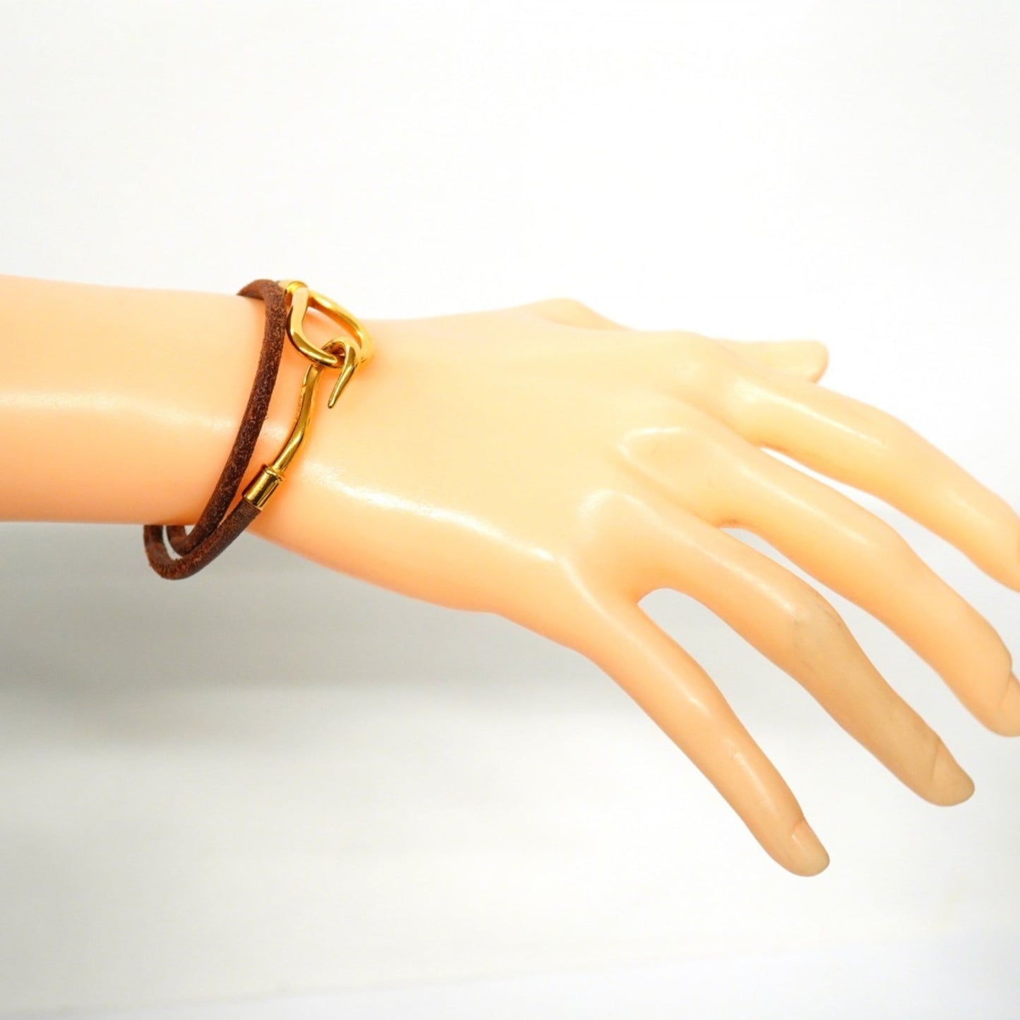 Hermes Jumbo Hook Bracelet, GP Plated Leather, Gold Brown, Women's, P1642597
