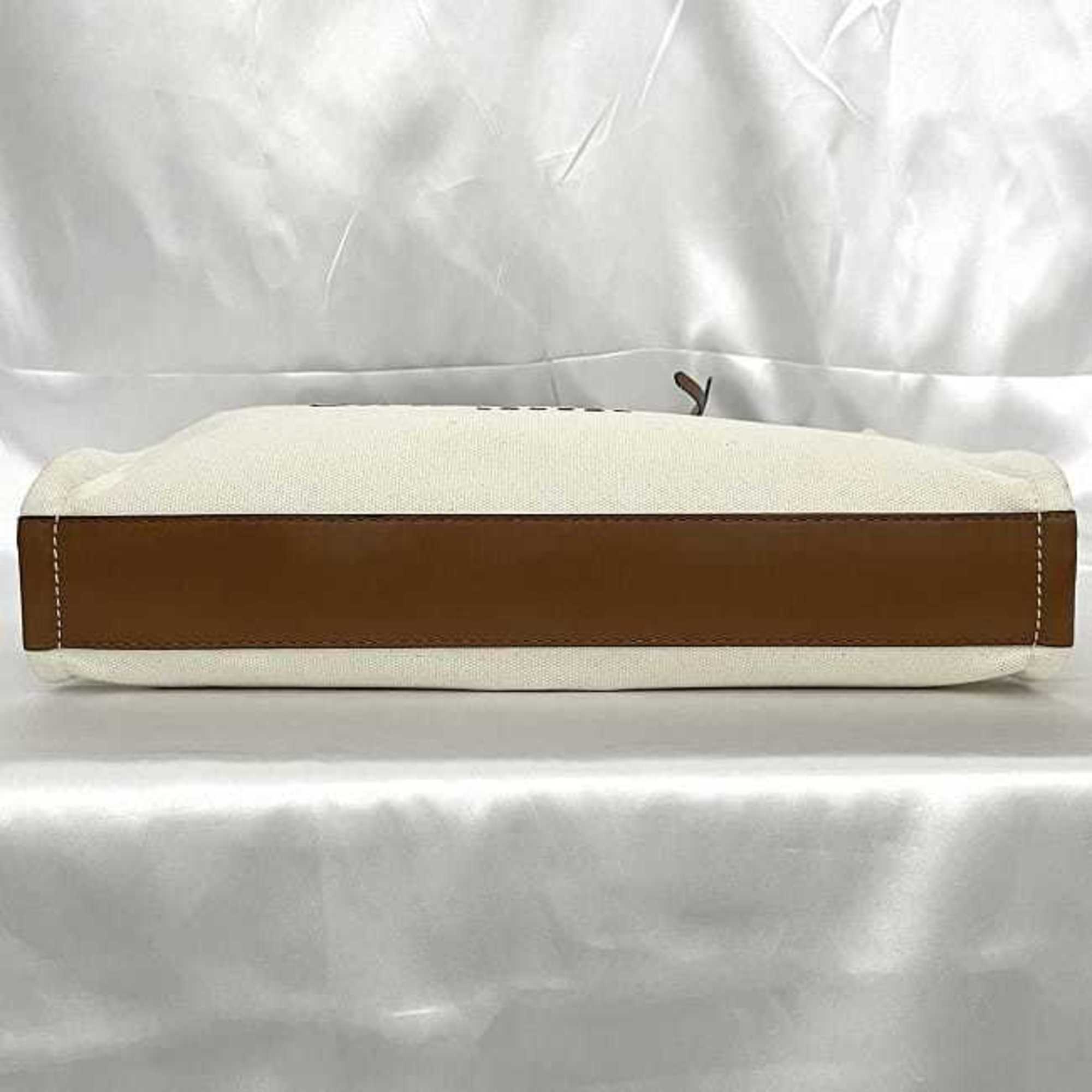 Jimmy Choo Tote Bag Natural White Brown ec-19954 Canvas Leather JIMMY CHOO A4 Unisex