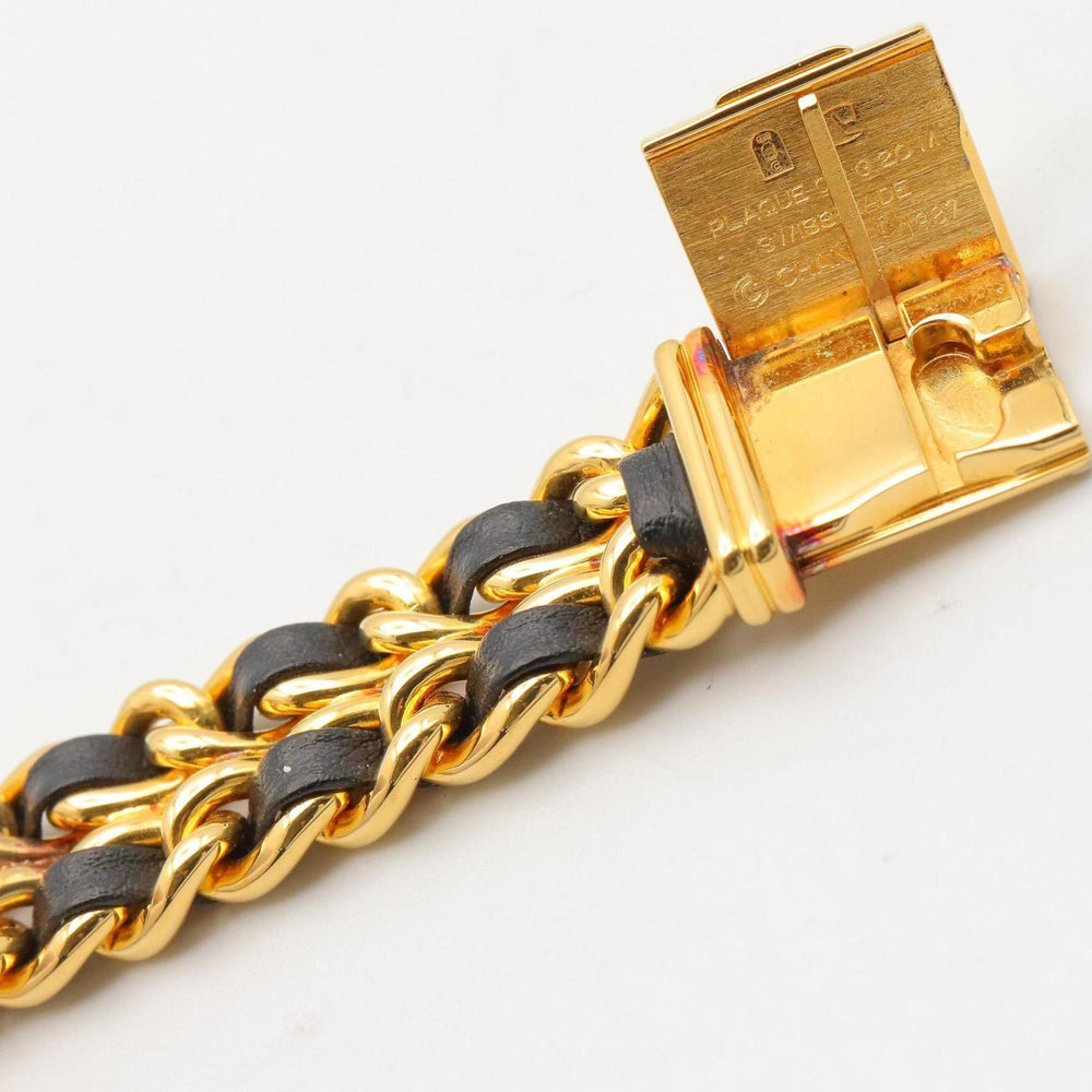 CHANEL Premiere M Watch, Gold-Plated, with Leather Strap, Black, Women's, H0001 — Very Good