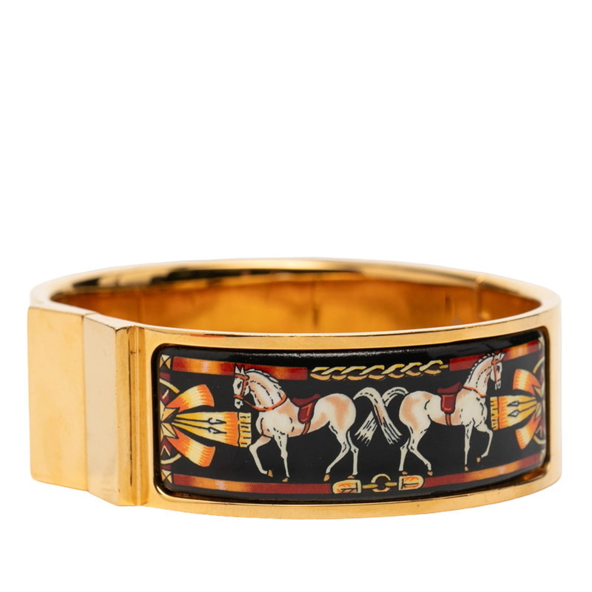 Hermes Hermès GM Emaille Rocé Horse Bangle in Gold and Multicolor Plated for Women