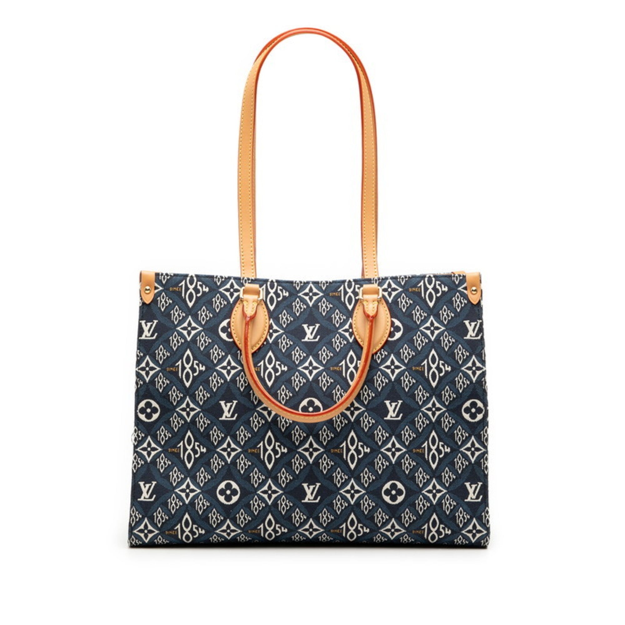 Louis Vuitton Monogram Jacquard On-the-Go MM Since 1854 Handbag Tote Bag M57396 Navy Canvas Leather Women's LOUIS VUITTON