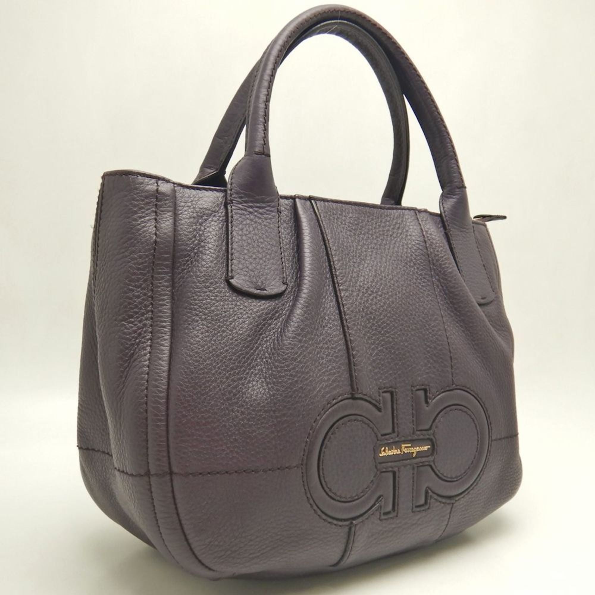 Salvatore Ferragamo Gancini Hobo Bag AB-21D685, Purple Leather Handbag, Women's, 253439
