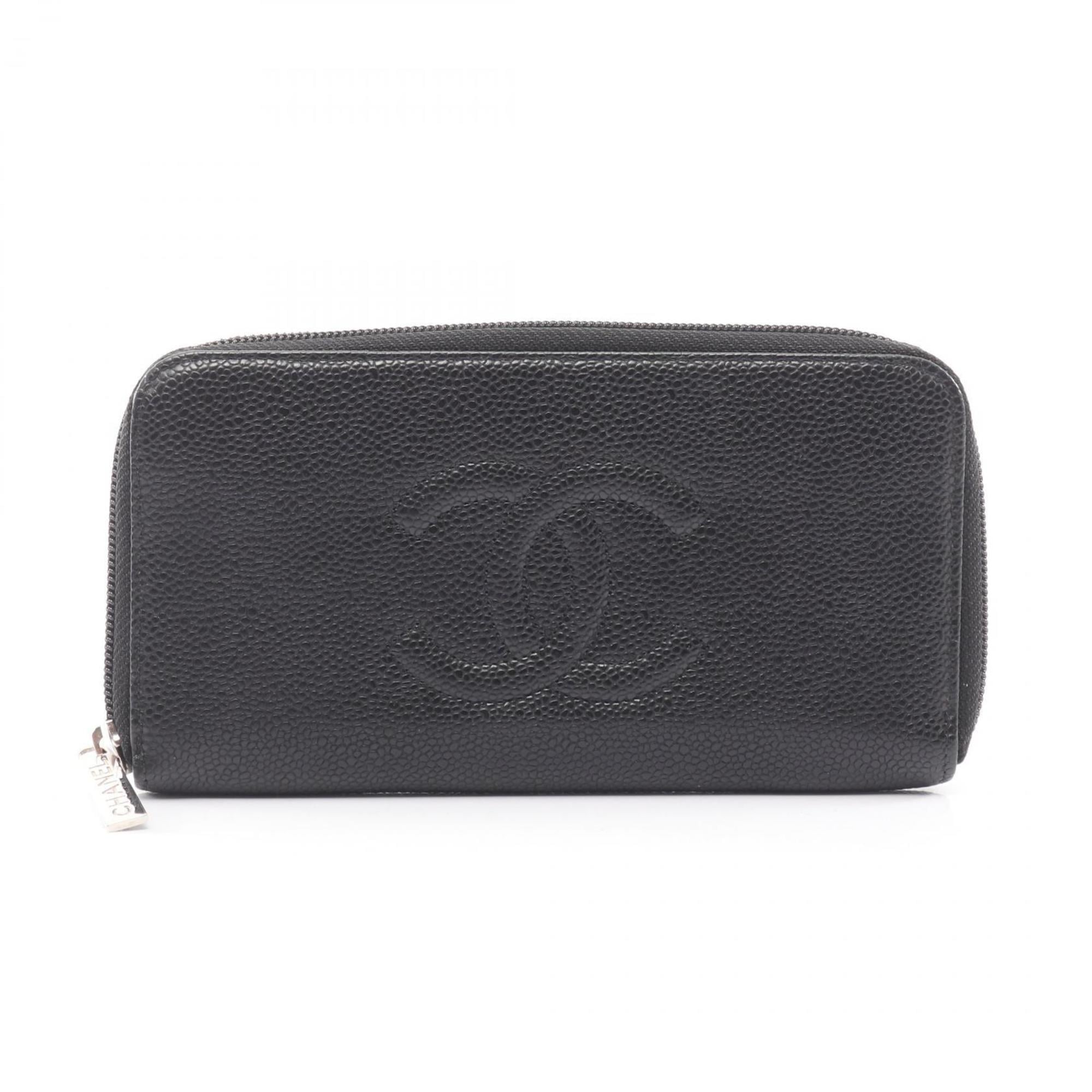 CHANEL Coco Mark Round Long Wallet in Calfskin Leather (Cowhide) for Women, Black