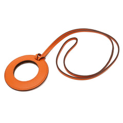 HERMES Hermes Magnifying Glass Necklace Pendant Circle Round Leather Orange — New - Store Return