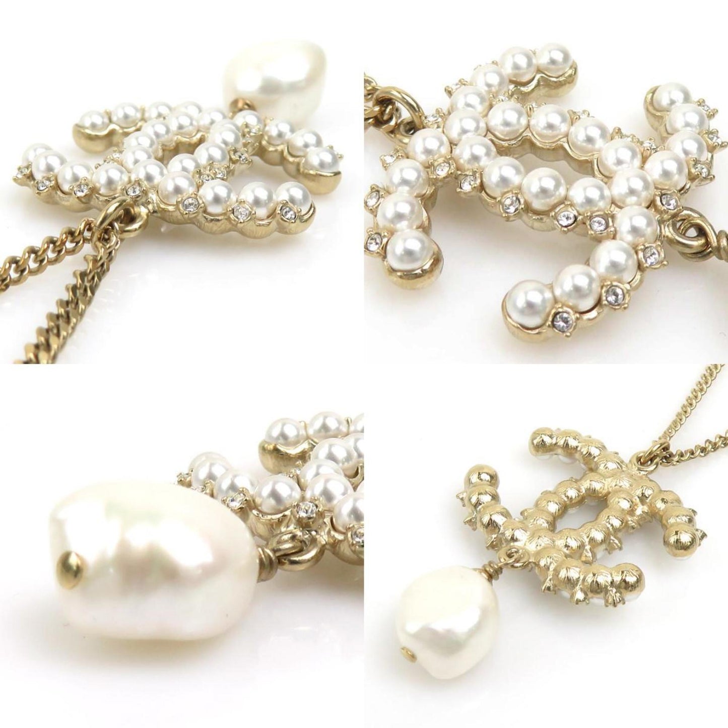 CHANEL Women's Metal Necklace with Faux Pearls in Gold and White (r10876j)