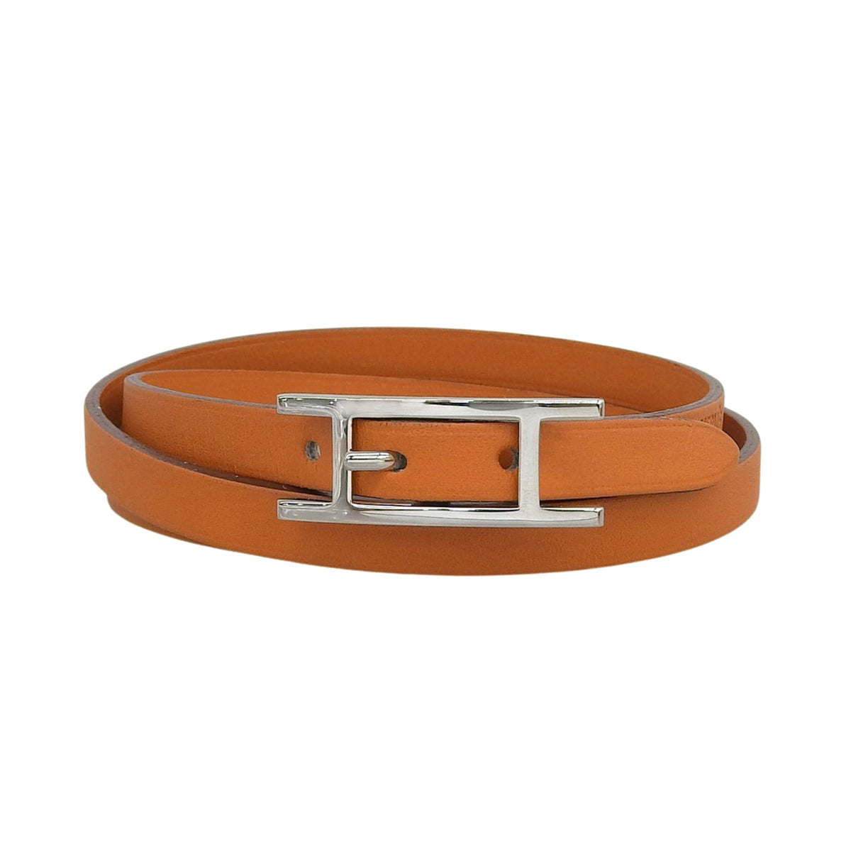 HERMES Api 3 Silver Hardware Triple Strand Leather Bracelet, Orange, Size M, □J Stamp, Women's, with Box — Like New