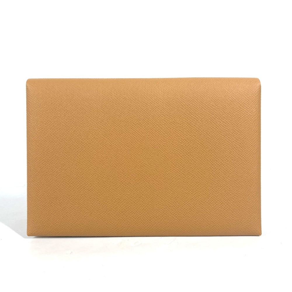 HERMES Calvi GM Flat Pouch with Pouch, Bifold Clutch Bag, Epsom Leather, Unisex, Brown and Pink, Like New — Like New