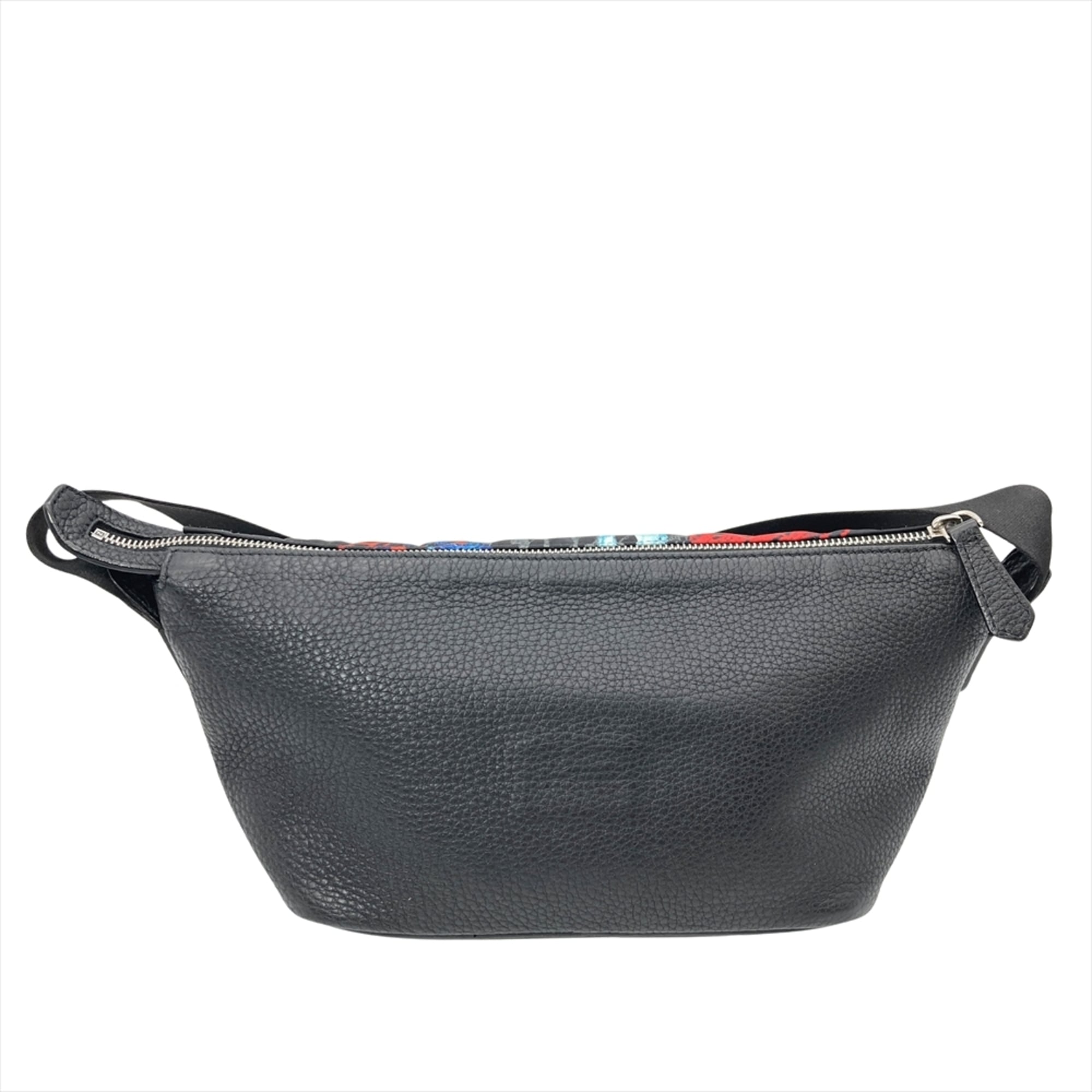 Fendi Noel Fielding collaboration body bag, nylon and leather, 7VA526 AH8T, black with silver hardware graffiti pattern.