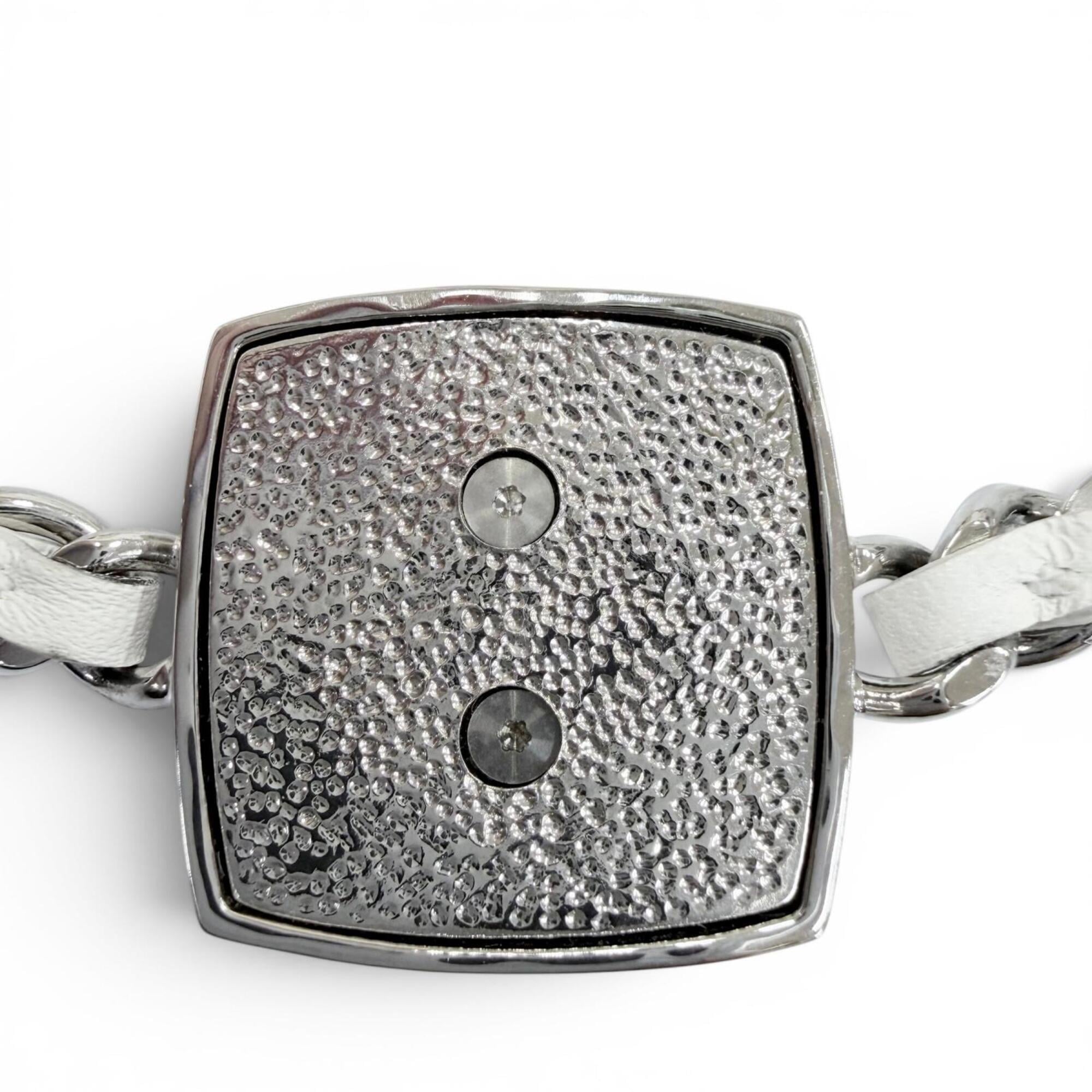 CHANEL (Chanel) 2025 Model B25C Coco Mark Rhinestone Leather Necklace Choker Silver White Made in Italy Women's — Like New