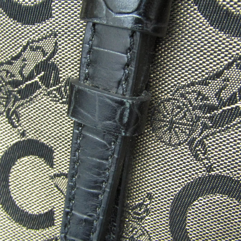 Celine C Macadam Carriage Pattern Women's Canvas,Leather Tote Bag Beige,Black