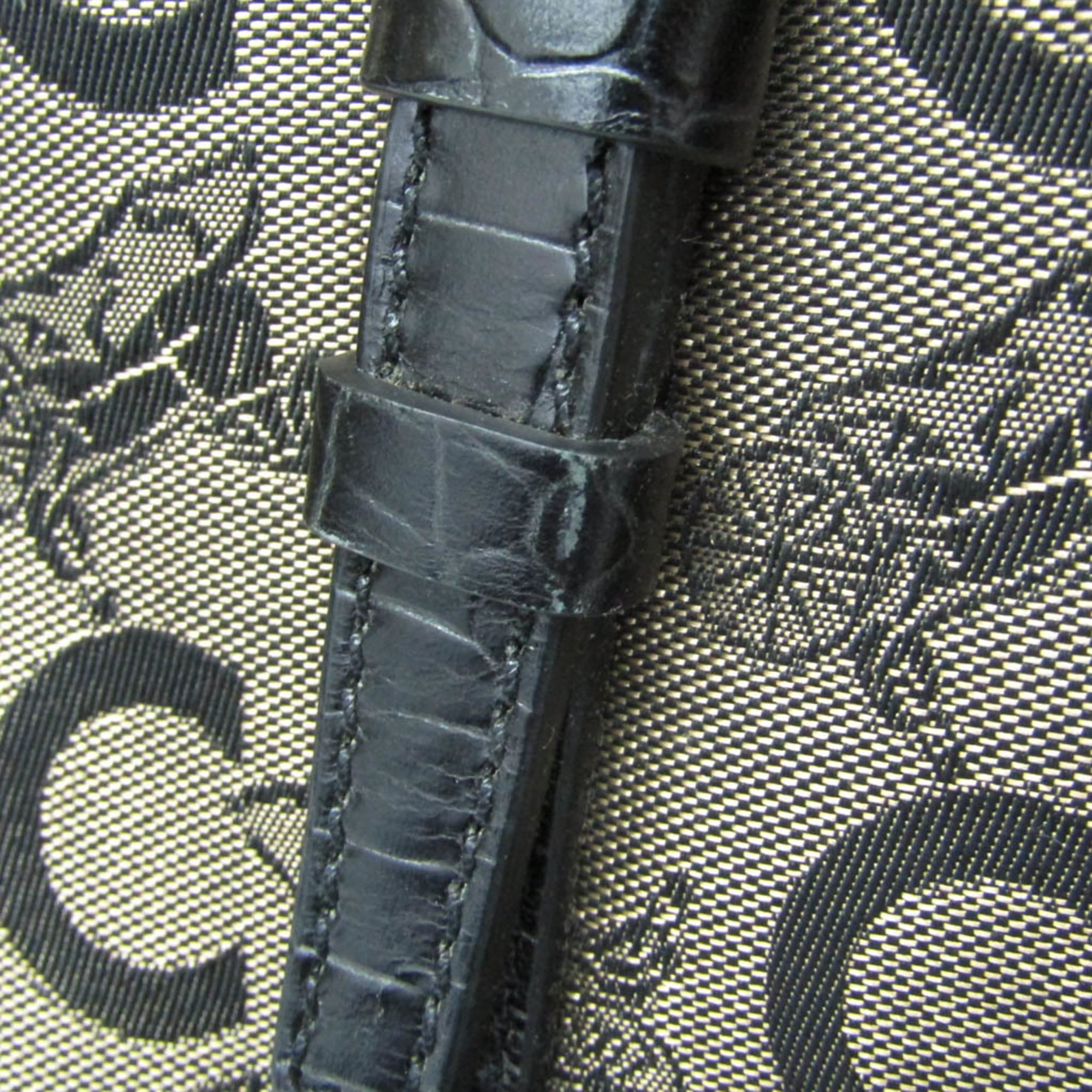 Celine C Macadam Carriage Pattern Women's Canvas,Leather Tote Bag Beige,Black