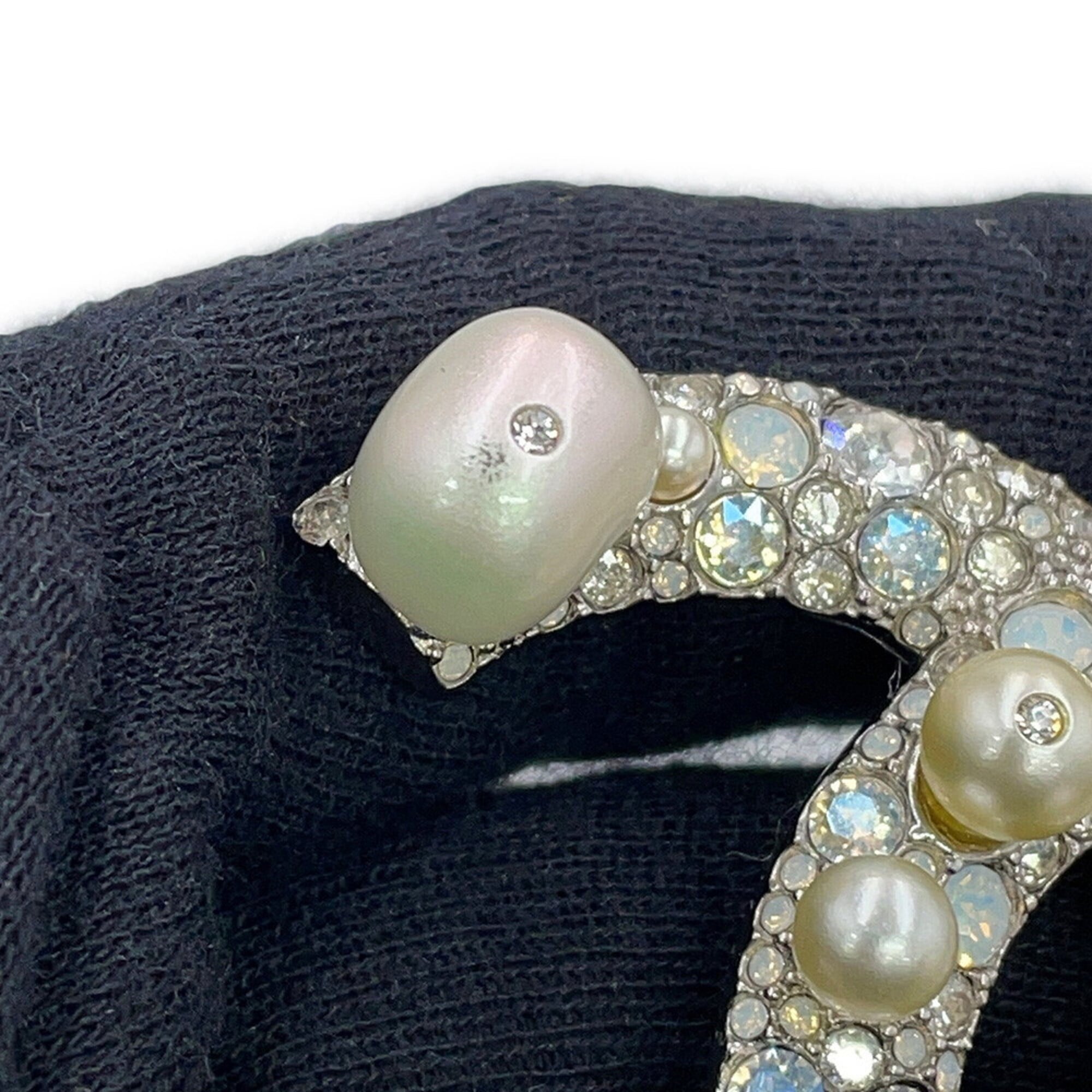Chanel Brooch, Coco Mark Rhinestone, Faux Pearl, Metal, B17K A96841 CHANEL Brooch BROACH — Like New