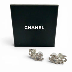 CHANEL B23P Coco Mark No. 5 Clover Rhinestone Earrings, Silver, Made in Italy, 2023 Model, Women's, with Box — Like New