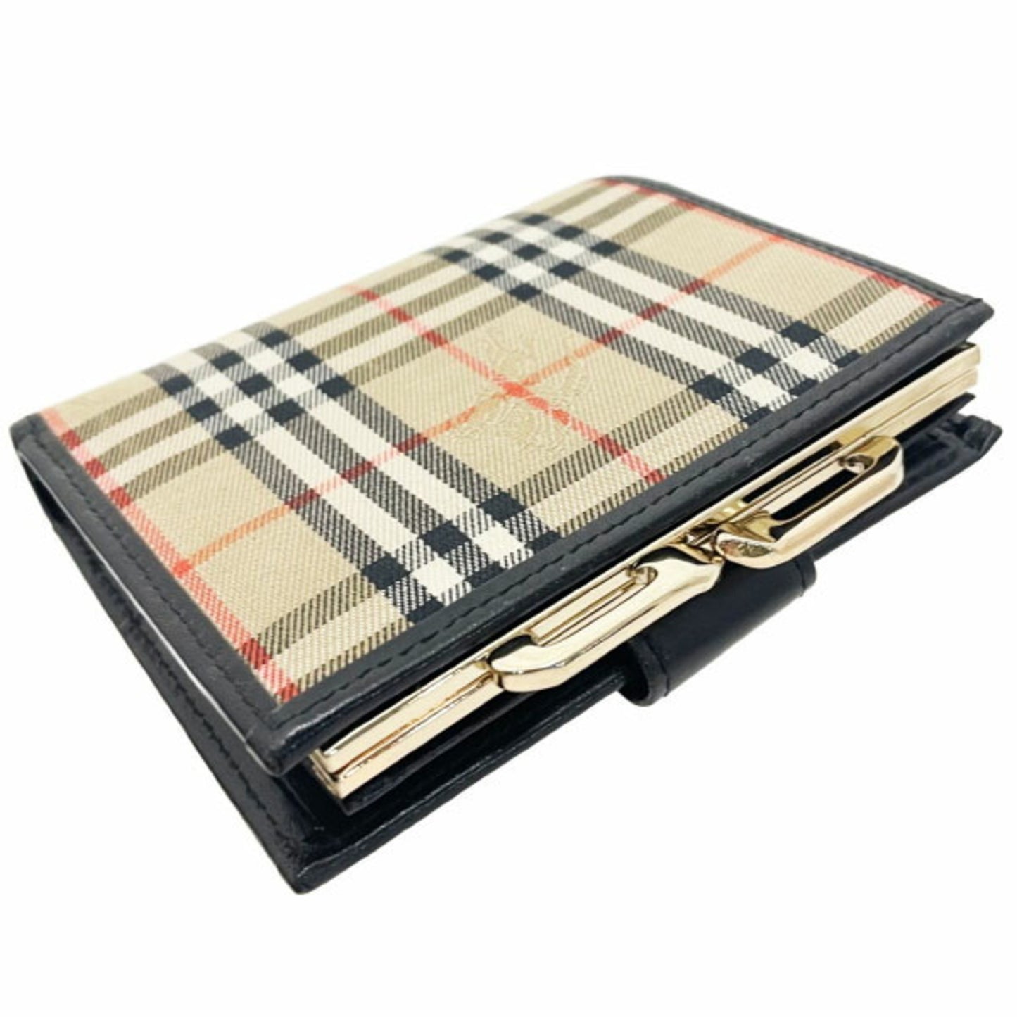 Burberry Wallet Check Canvas Leather Beige Black BURBERRY Burberrys' Burberrys Bi-fold Women's HWH-14735